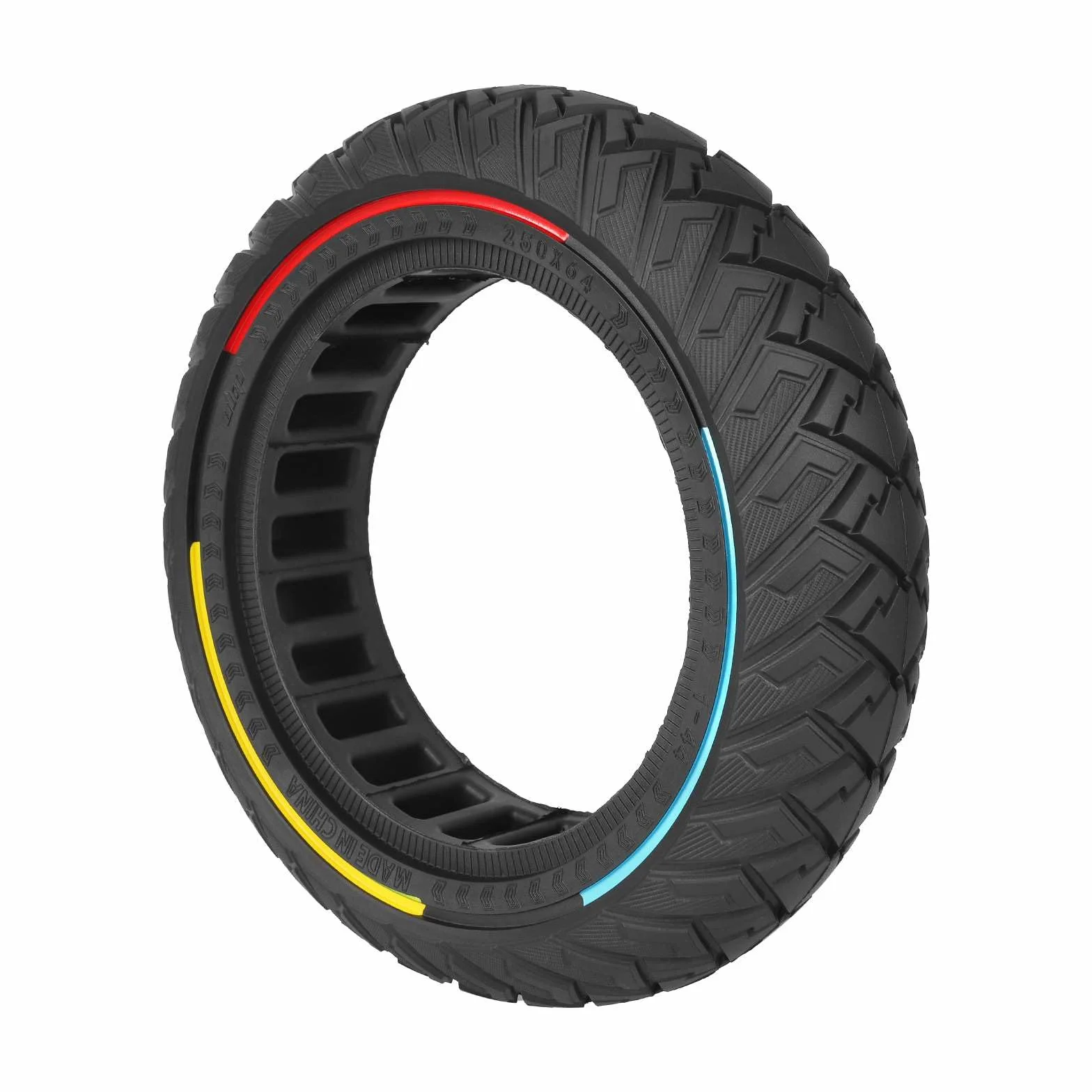 250x64 Pneumatici in gomma piena per monopattino elettrico - 10 pollici, pneumatici di ricambio per fuoristrada con cerchio tricolore per gli scooter elettrici Xiaomi 4 Ultra e Navee S65