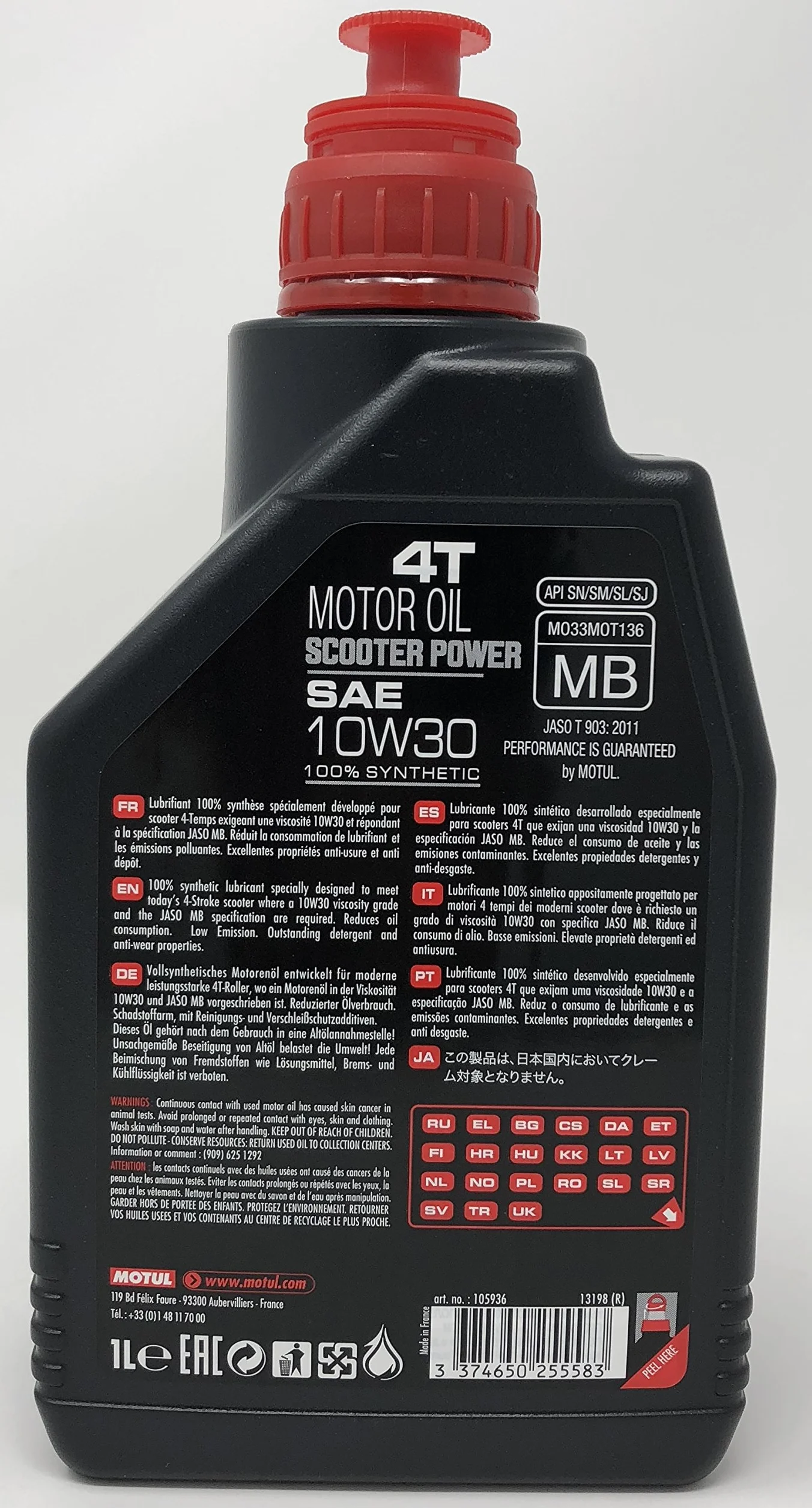 Motul Olio 4 Tempi Moto Scooter Power 4T 10W30 MB, 2 Litri (2 x 1 Lt)