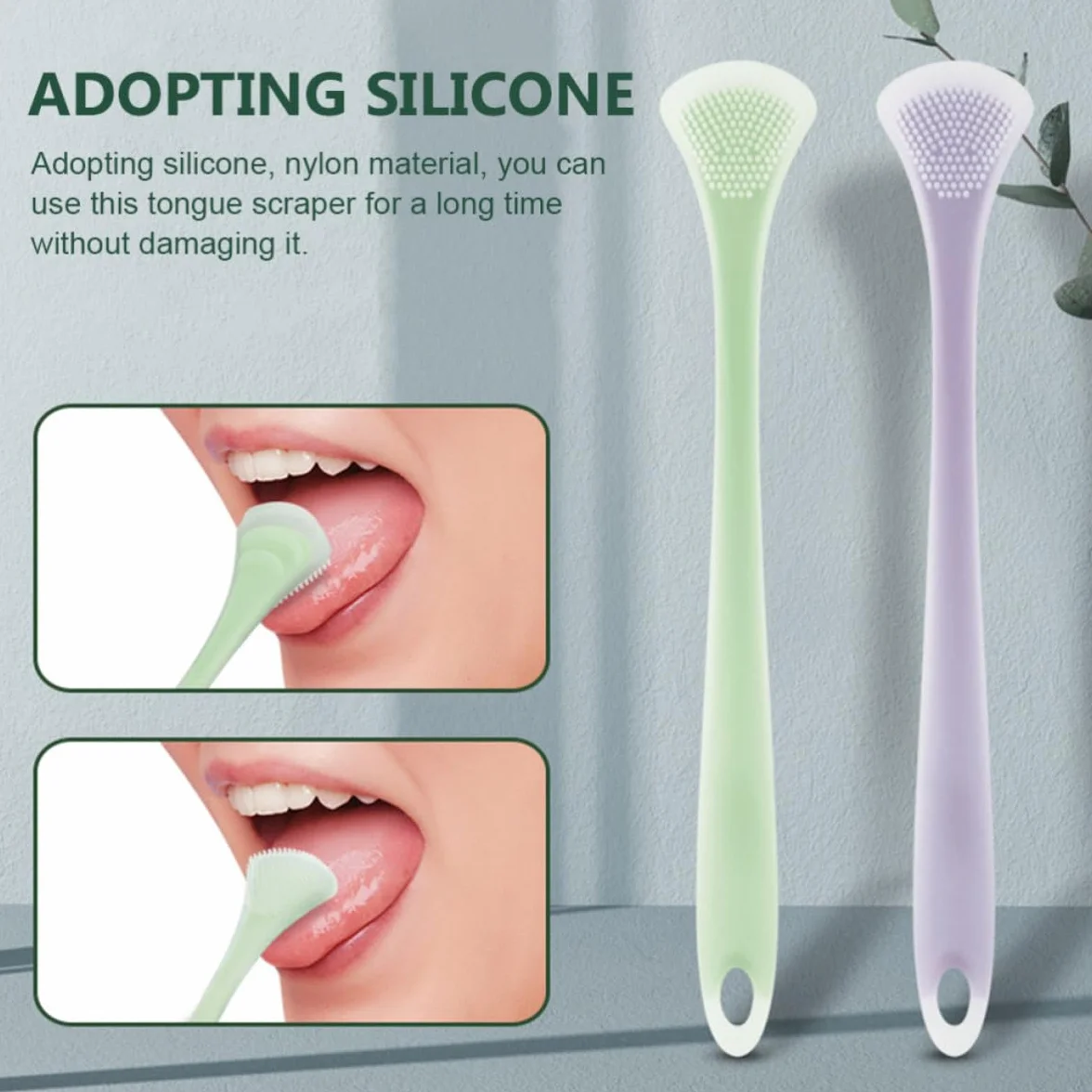 Raschietto Pulisci Lingua in Silicone e Nylon 2 Pezzi per Adulti Strumenti per Pulizia Linguale