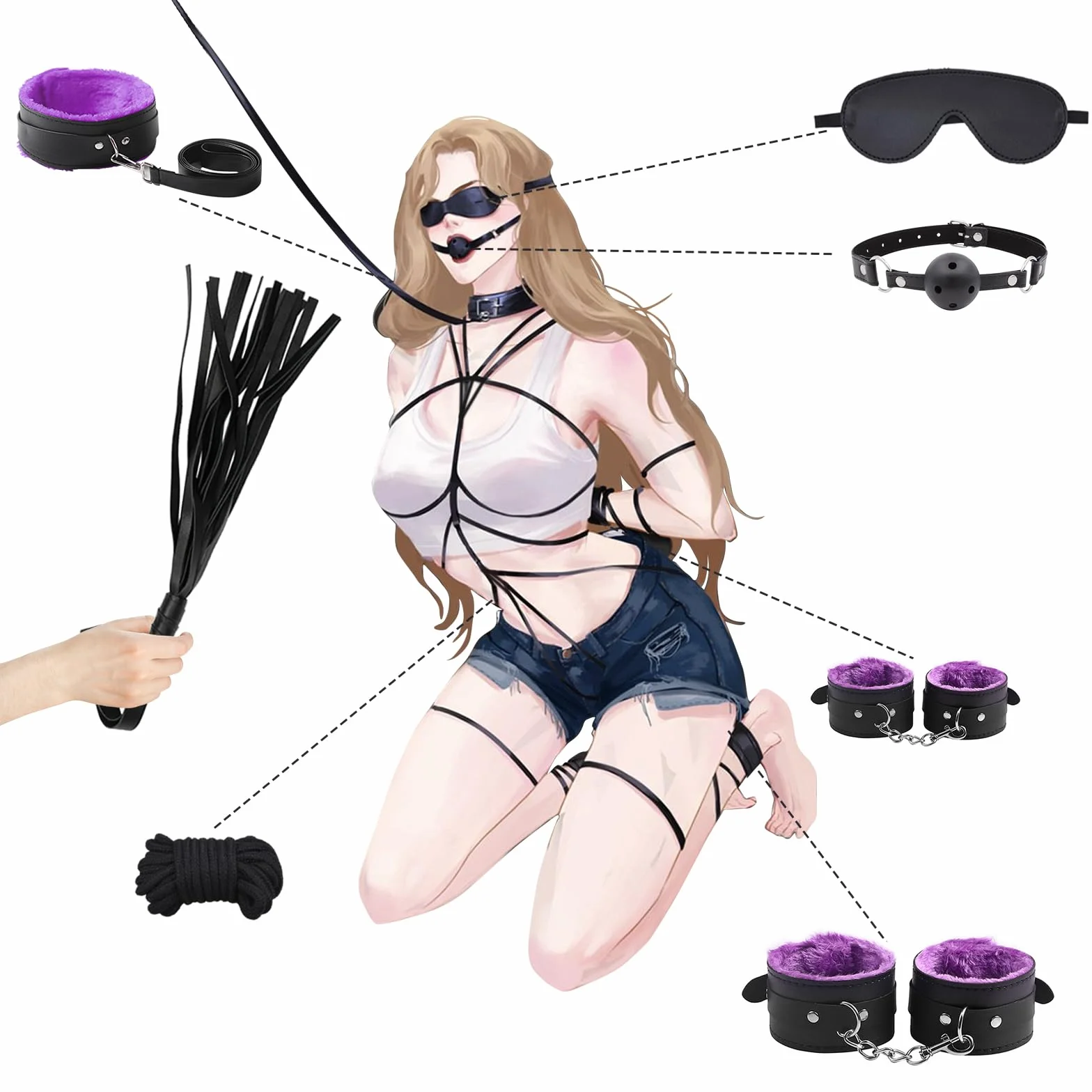 Set Bondage 11 Pezzi Sex Toys SM Sex Restraint per Coppie, Manette Caviglia Morsetti Capezzoli Viola