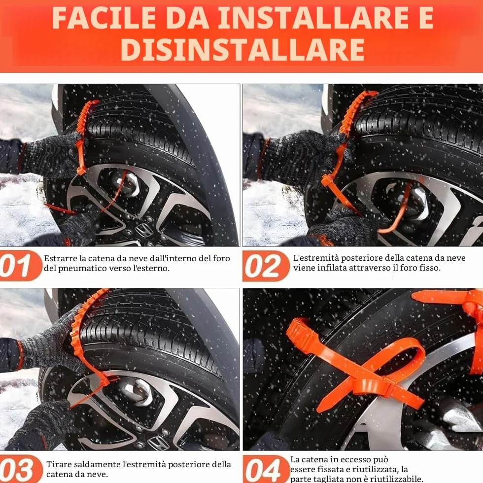 Catene da Neve Universali in Nylon Voarge per Auto SUV Pickup Camion 10 Pezzi