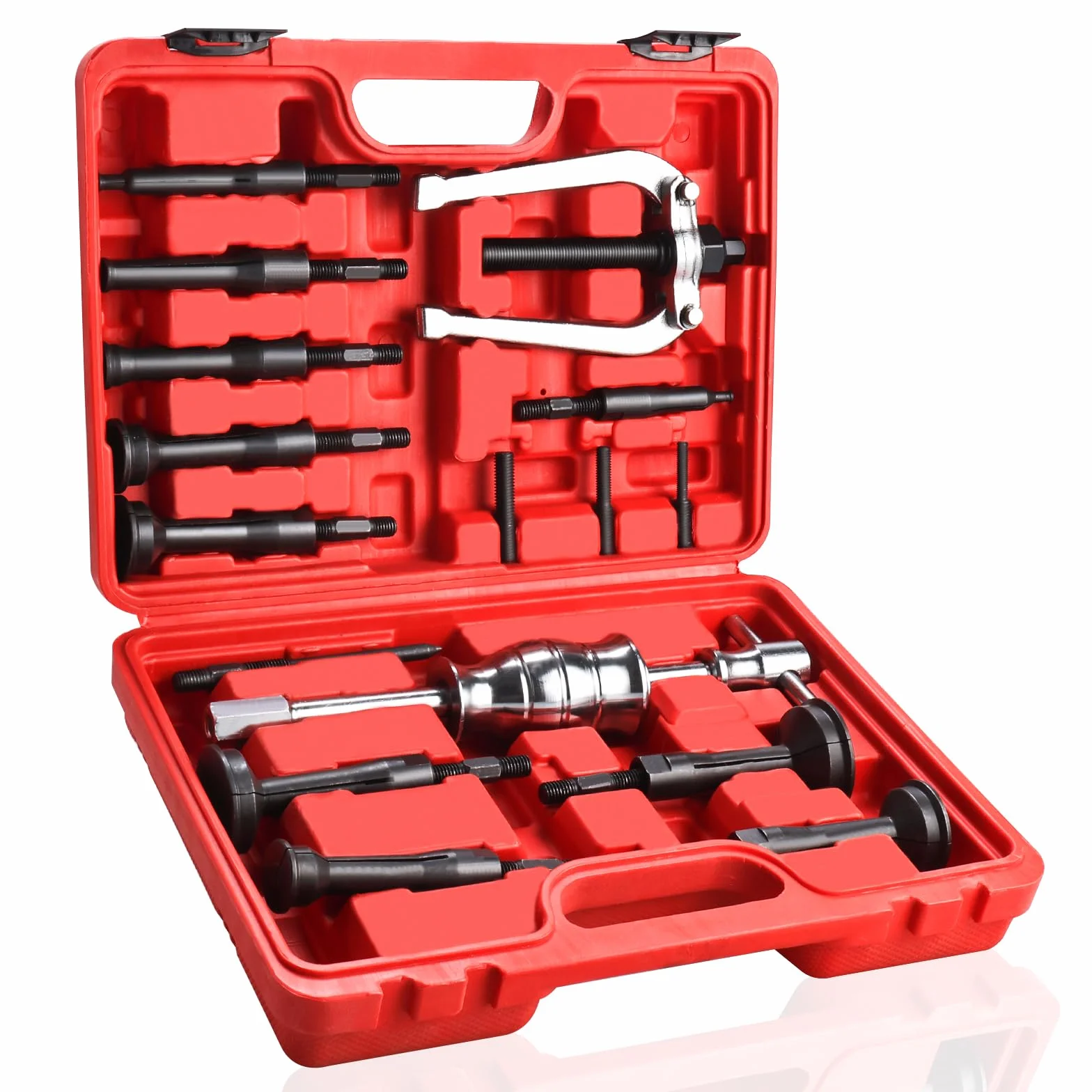 BOOMSTART 16 Pezzi Estrattore Cuscinetti Interni, 5-58 mm Estrattori per Cuscinetti Interno con Martello, Estrattore per Rimozione di Cuscinetto Ciechi Conico di Ruota Moto Auto Cambio Bici (Rosso)