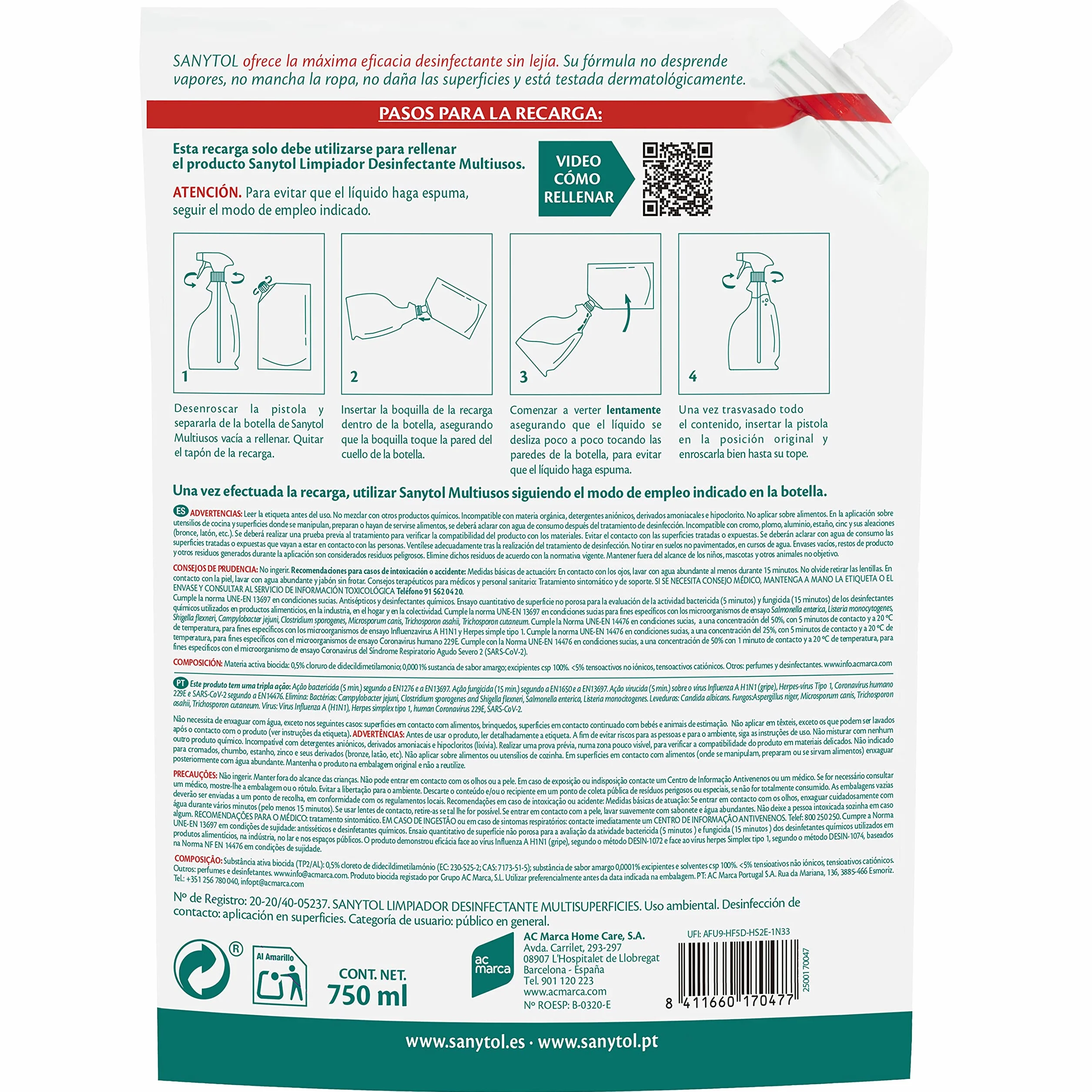 Sanytol Multiusos Recarga Euca 750Ml