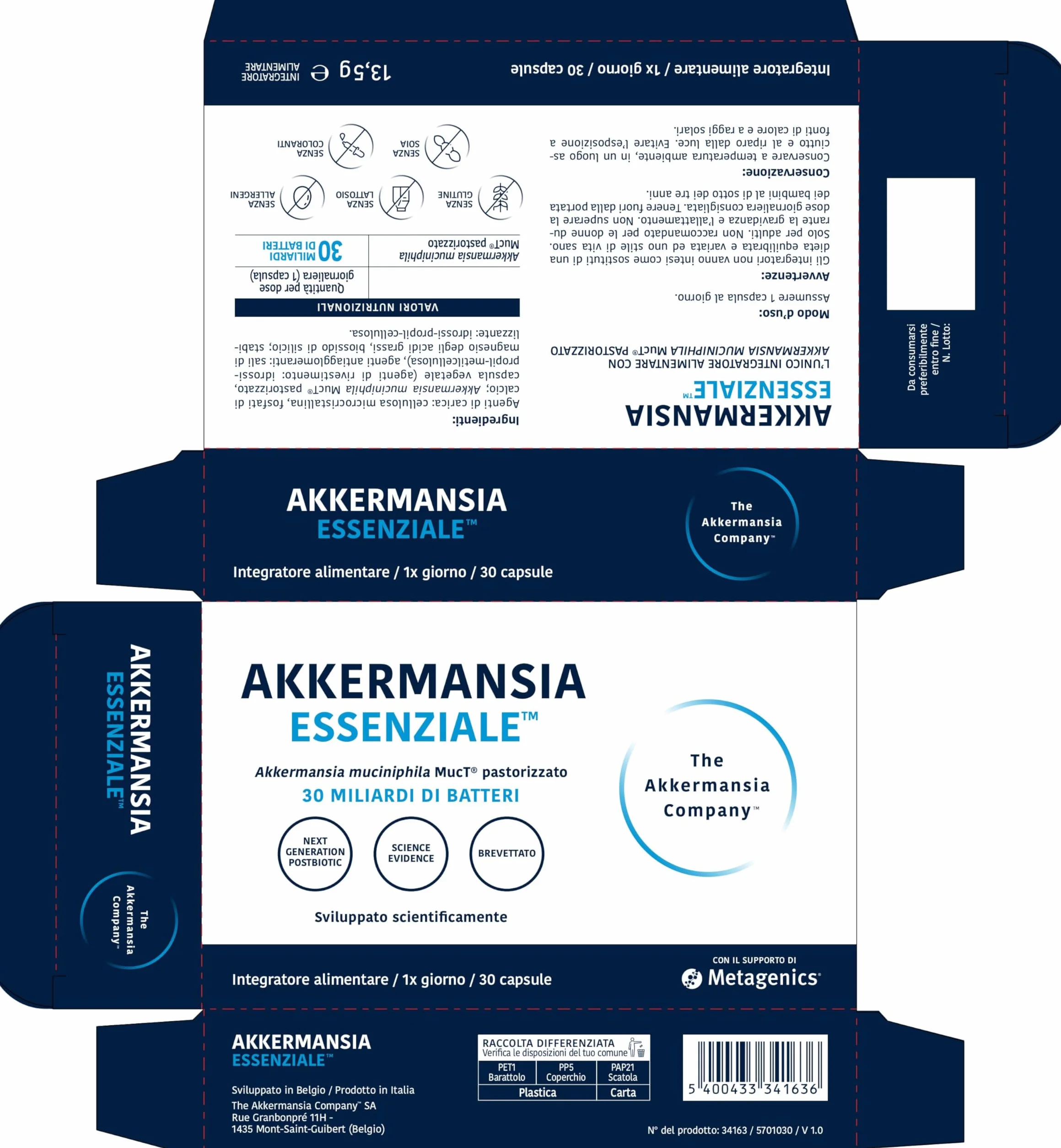 Akkermansia Essenziale per l’Intestino - 30 Miliardi di Batteri Pastorizzati - 30 Capsule