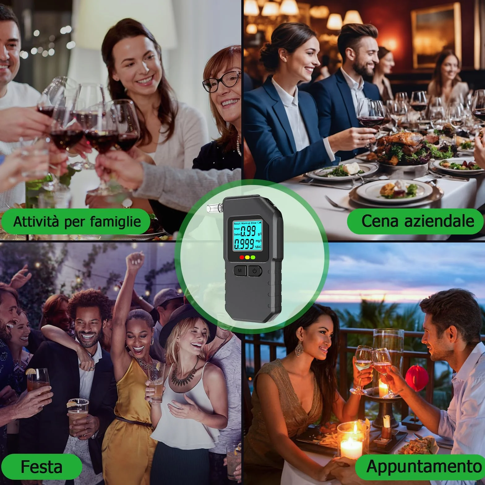 Etilometro Portatile Certificato Professionale Digitale con Display LED 20 Bocchette