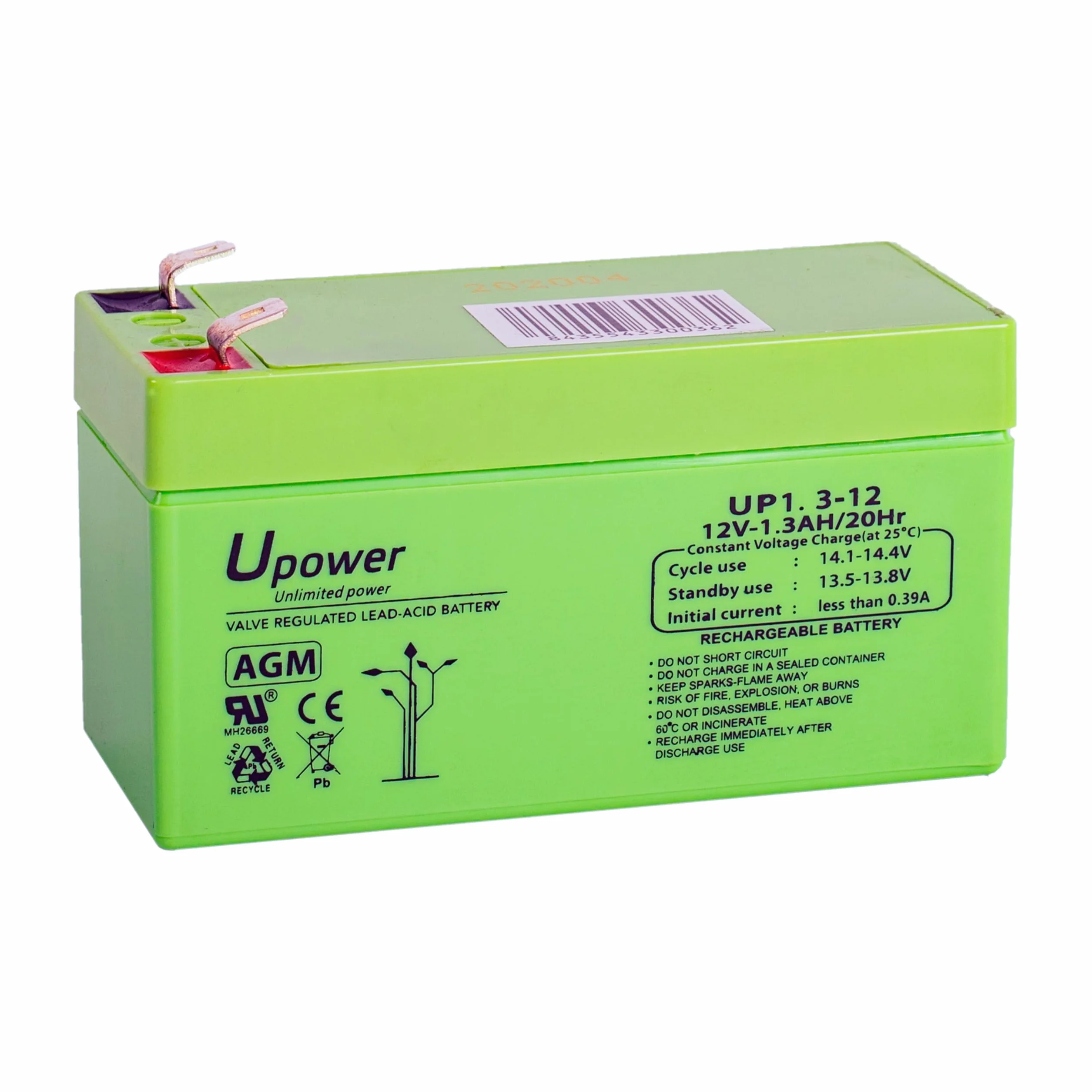 U-Power - Batería piombo AGM Sigillata 1.3Ah 12V - Faston F1 4.8mm