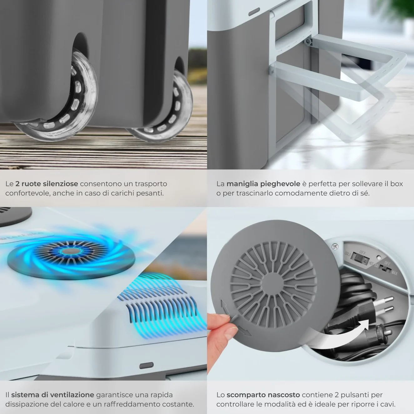 TecTake® Frigorifero Portatile e Scaldavivande 2 in 1, Mini Frigo con Modalità ECO da Campeggio con Maniglie Pieghevoli e Ruote, Portatile Elettrico Ideale per Casa e Auto - 40L
