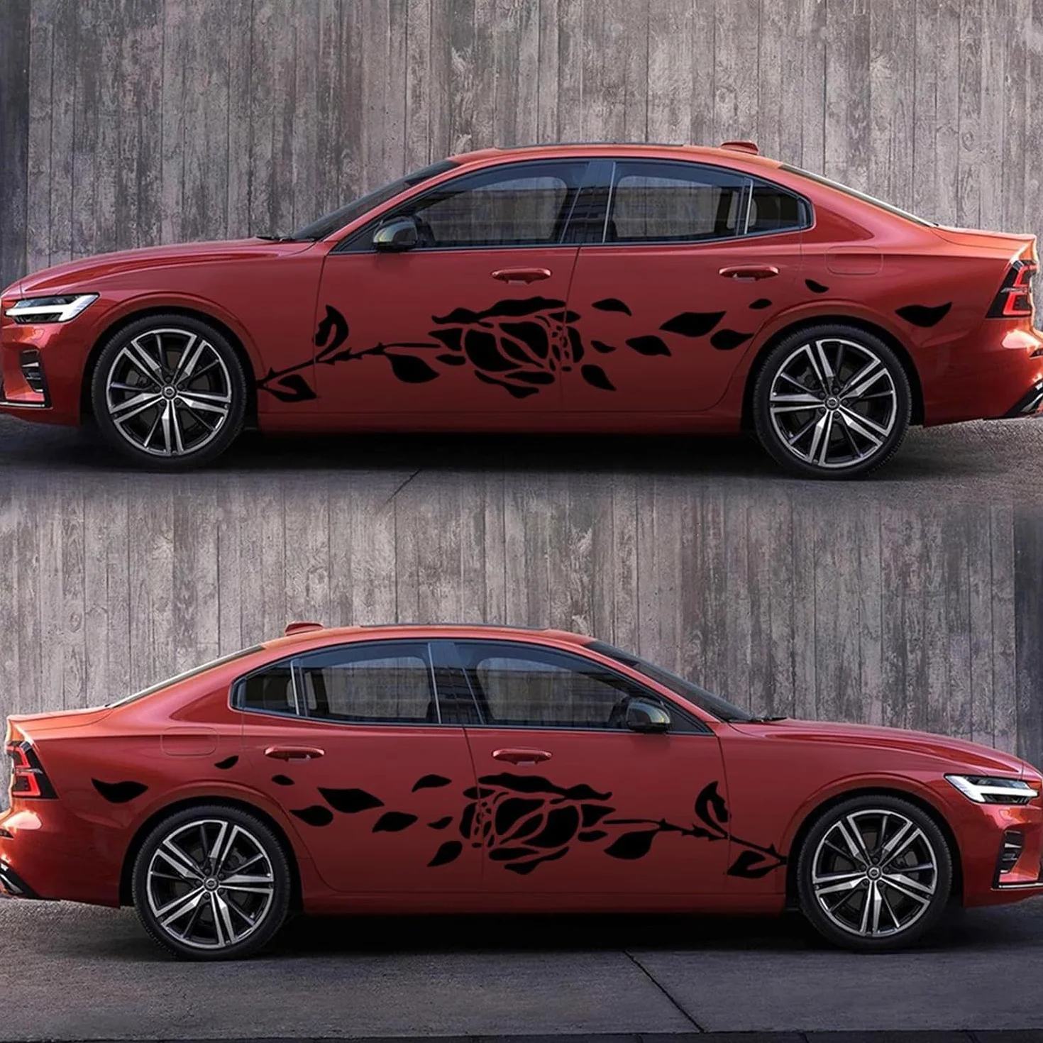 Adesivi Auto,Autoadesivo Del Corpo Dell'Automobile Con Rose Pattern Vinile Auto Decorazione Adesivo 2 Pezzi(Nero)