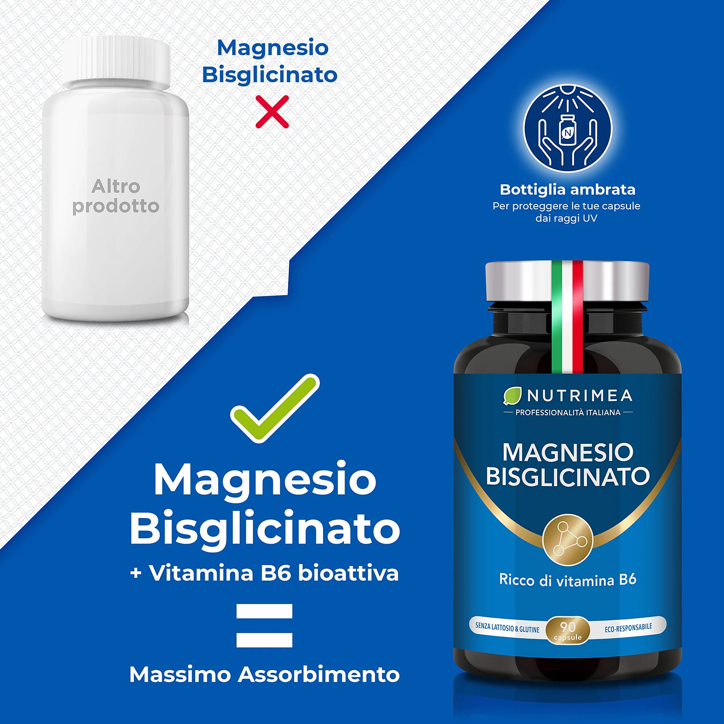 Magnesio Bisglicinato Chelato con Vitamina B6 90 Capsule Vegetali Nutrimea