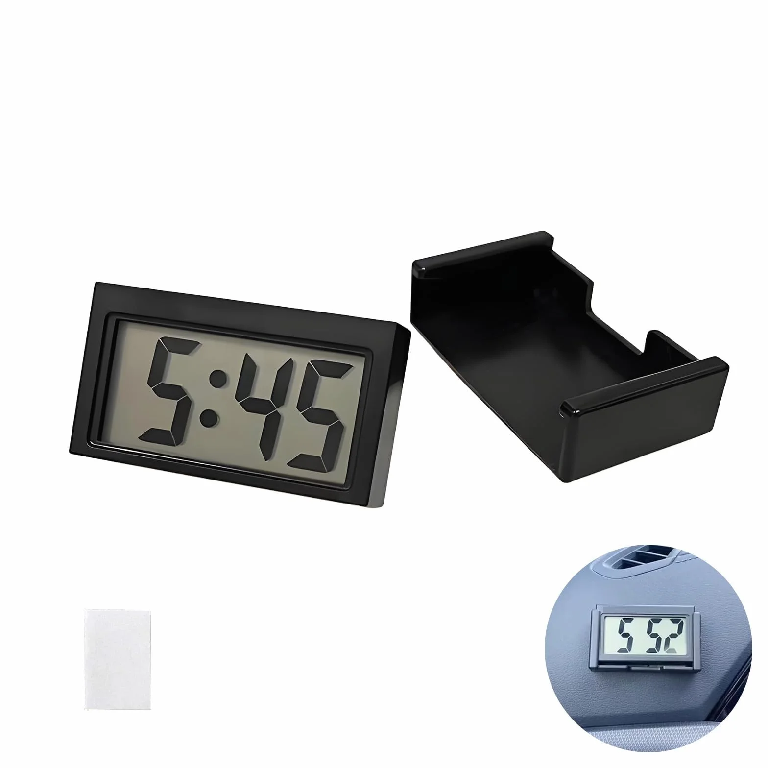 Mini orologio digitale elettronico per auto, sveglia da viaggio, piccolo orologio digitale per auto, cruscotto, scrivania, tavolo, nero