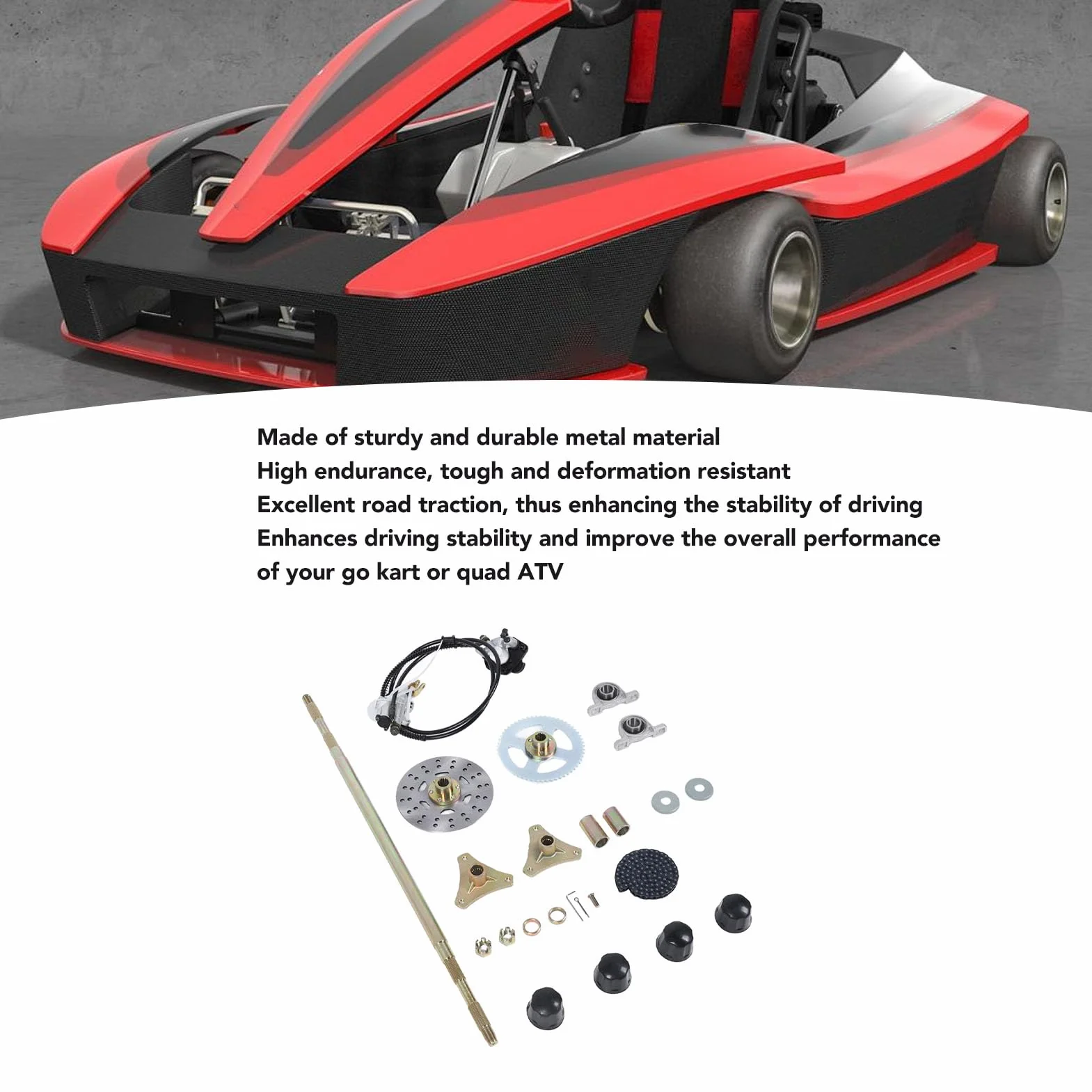 Sxhlseller Kit Assemblaggio Assale Posteriore 74cm Go Kart, Kit Assale in Metallo con Componenti e Catena del Freno per Quads ATV