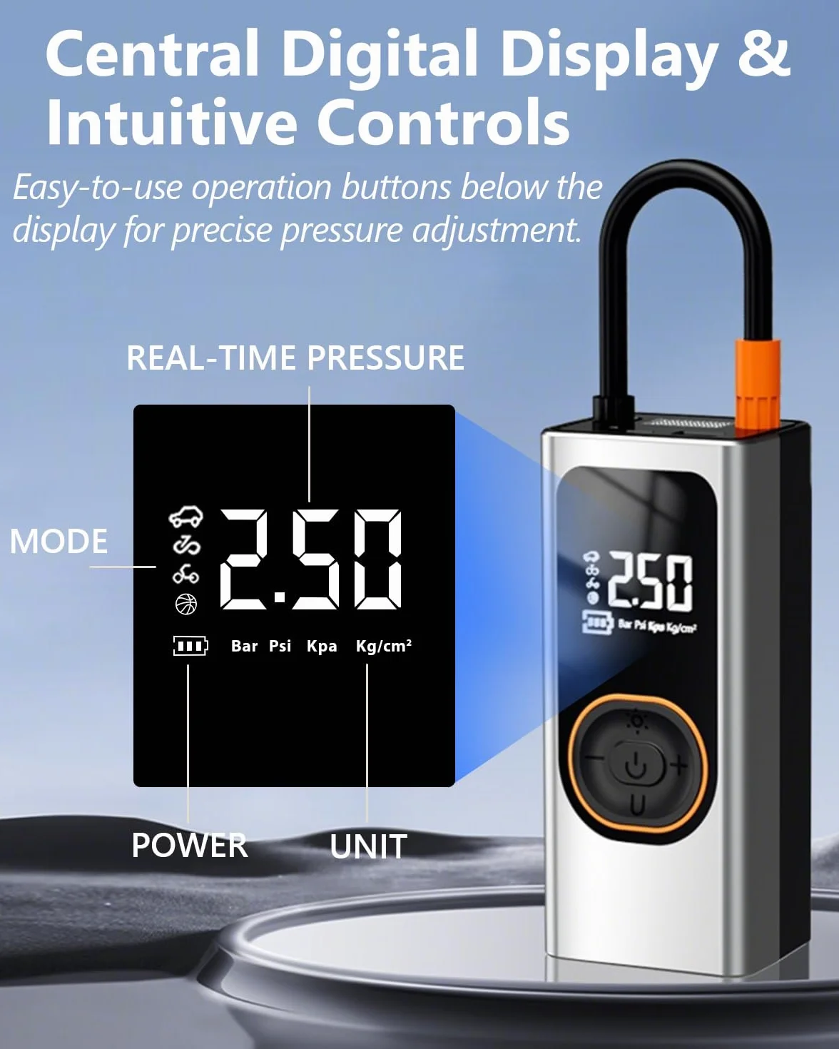 Compressore Aria Portatile 150 PSI Pompa Elettrica Multifunzione con Schermo LCD e Power Bank 6000mAh Mini Gonfiatore per Auto