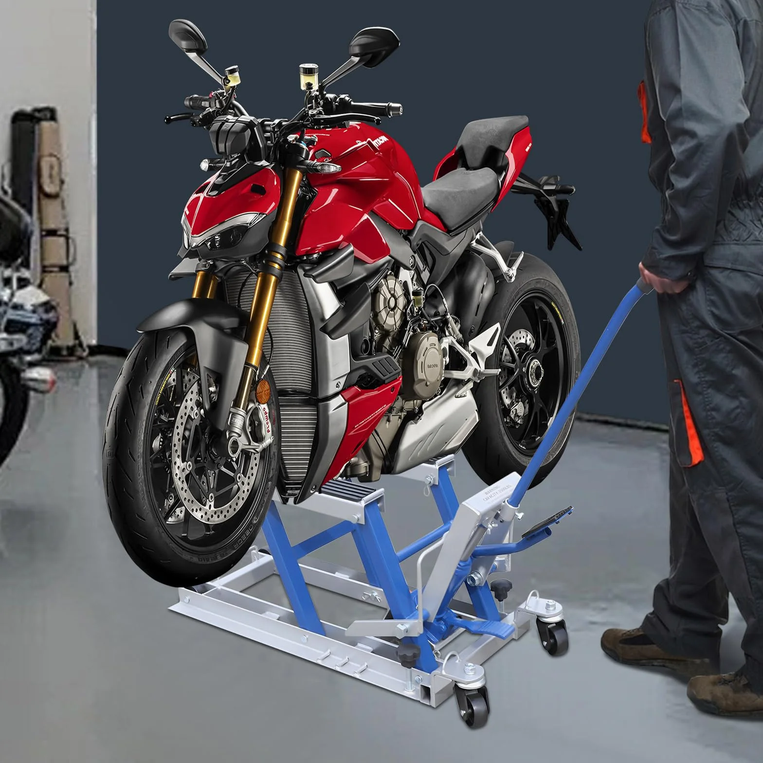 Sollevatore per Moto 680 kg 12-38,7 cm Altezza Regolabile Blu Argento