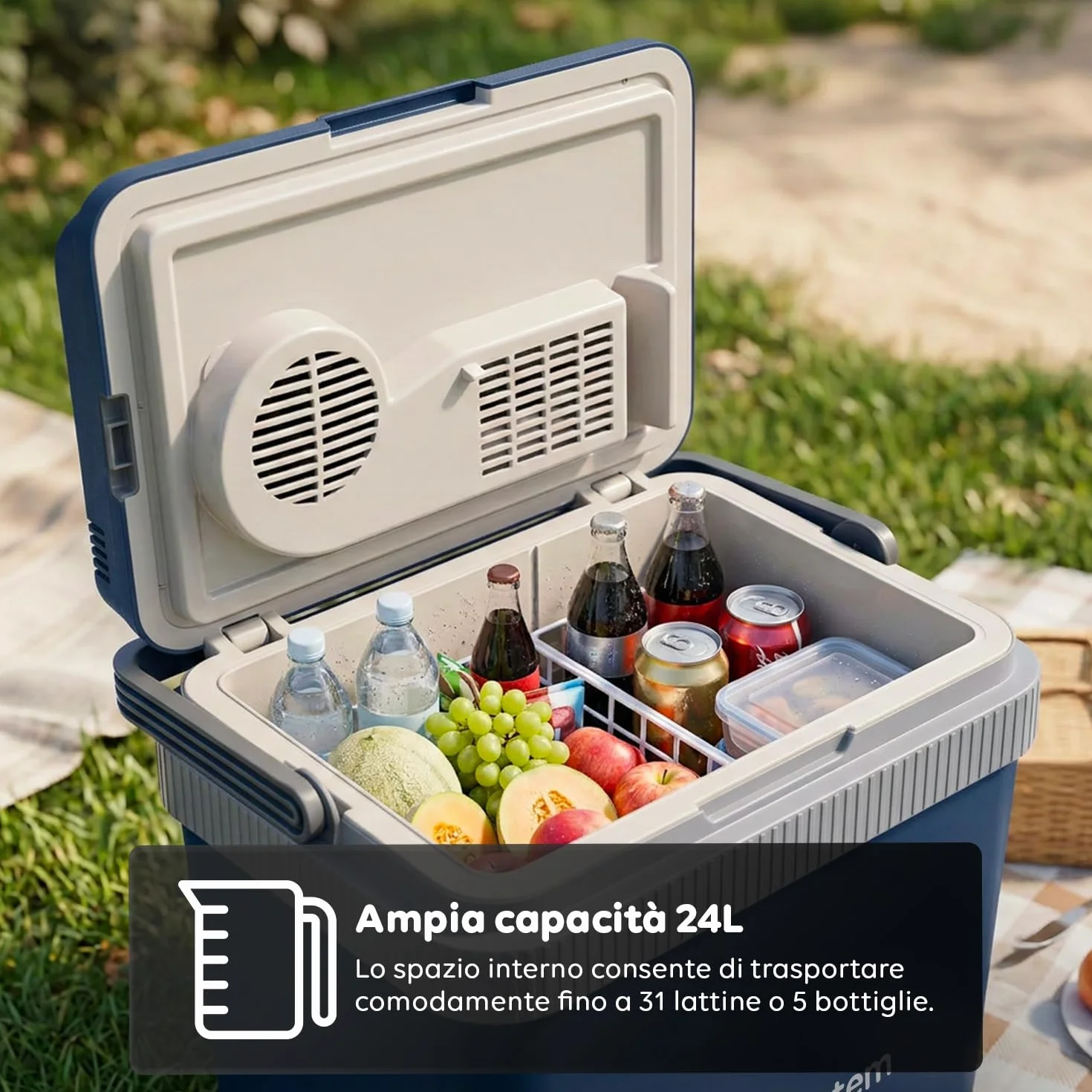 Avilia - Borsa Frigo Elettrica 24L Caldo e Freddo – 40W, 12V/220V, 31 Lattine o 5 Bottiglie | Frigo Portatile Elettrico con Ventola, -15/18°C, Riscald. 50-65°C, Manico Ergonomico