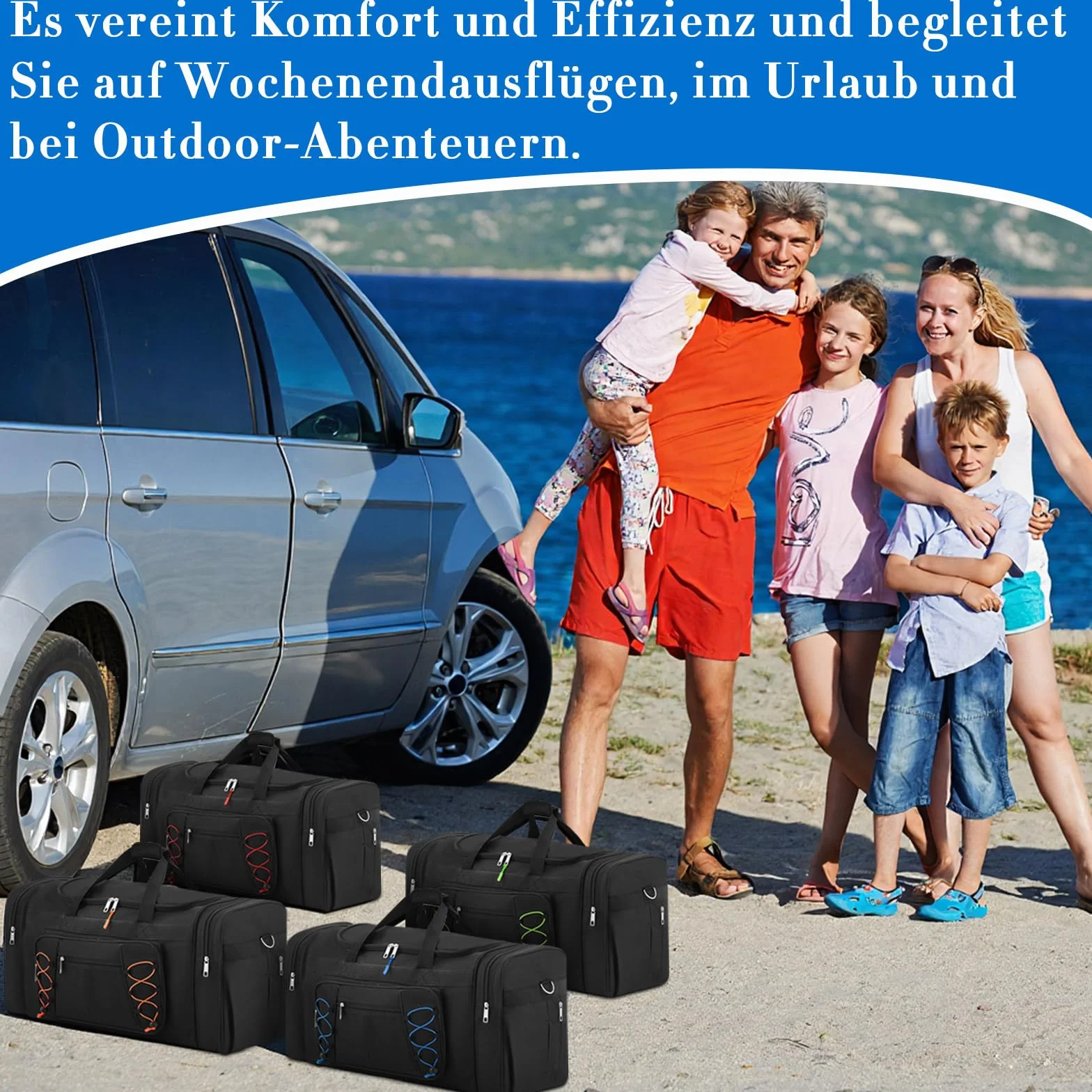 Weewooday Set di 4 Borse per Box da Tetto 65 cm 68L Duffel Portapacchi con 4 Cerniere Indicatori di Identificazione Borsa da Viaggio Nera con Scomparto per Scarpe per Box da Tetto Auto(Classico)