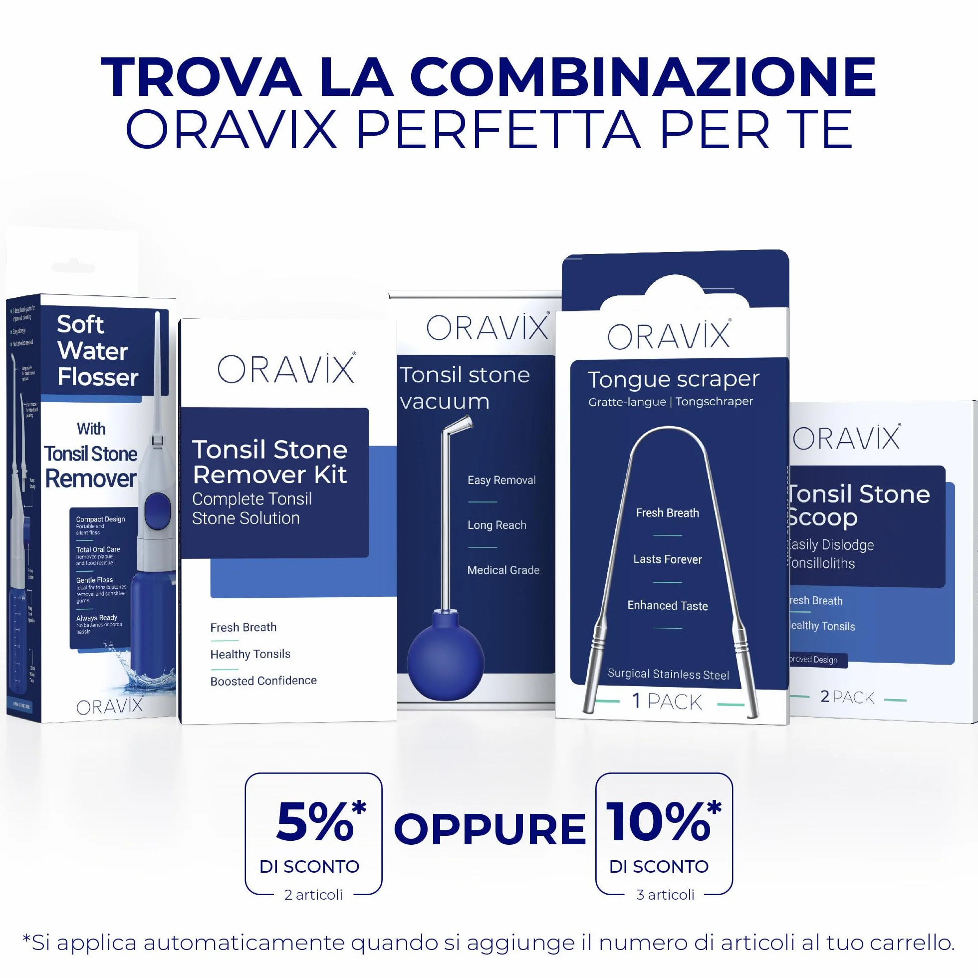 ORAVIX Kit per rimuovere calcoli tonsillari con luce LED, 3 beccucci, siringa e raschietto per lingua