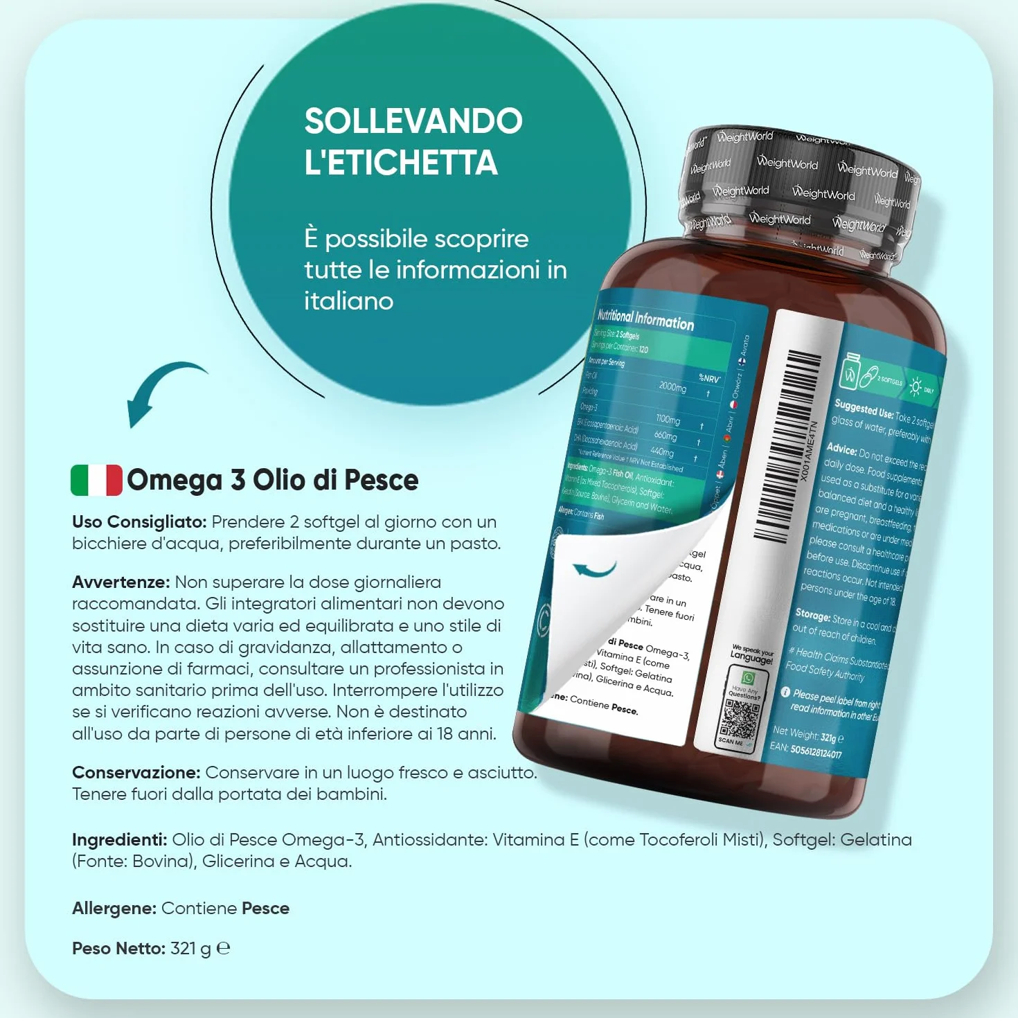 Omega 3 Olio di Pesce 2000mg 660mg EPA 440mg DHA Integratore 240 Softgel Acidi Grassi Essenziali