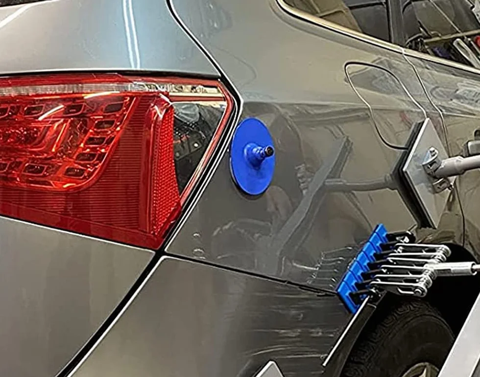Attrezzi per riparazione ammaccature auto, kit senza vernice con manico e linguette colla gialla (blu)