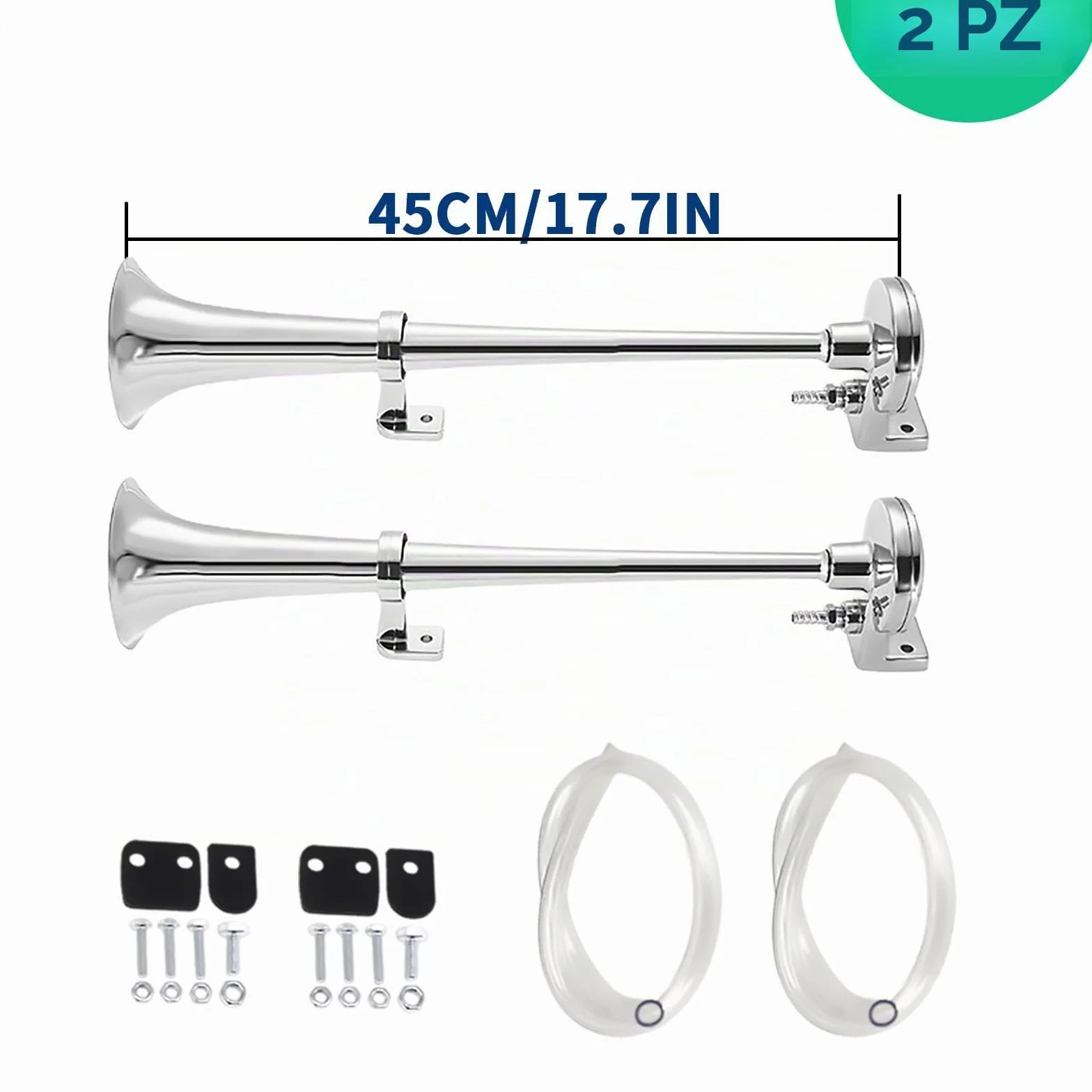 Tromba Bitonale ad Aria Compressa per Auto/Camion/Trattore - Senza Compressore, Design Cromato Durevole, Clacson Potente 150dB per Barca/Triciclo/Veicoli Commerciali