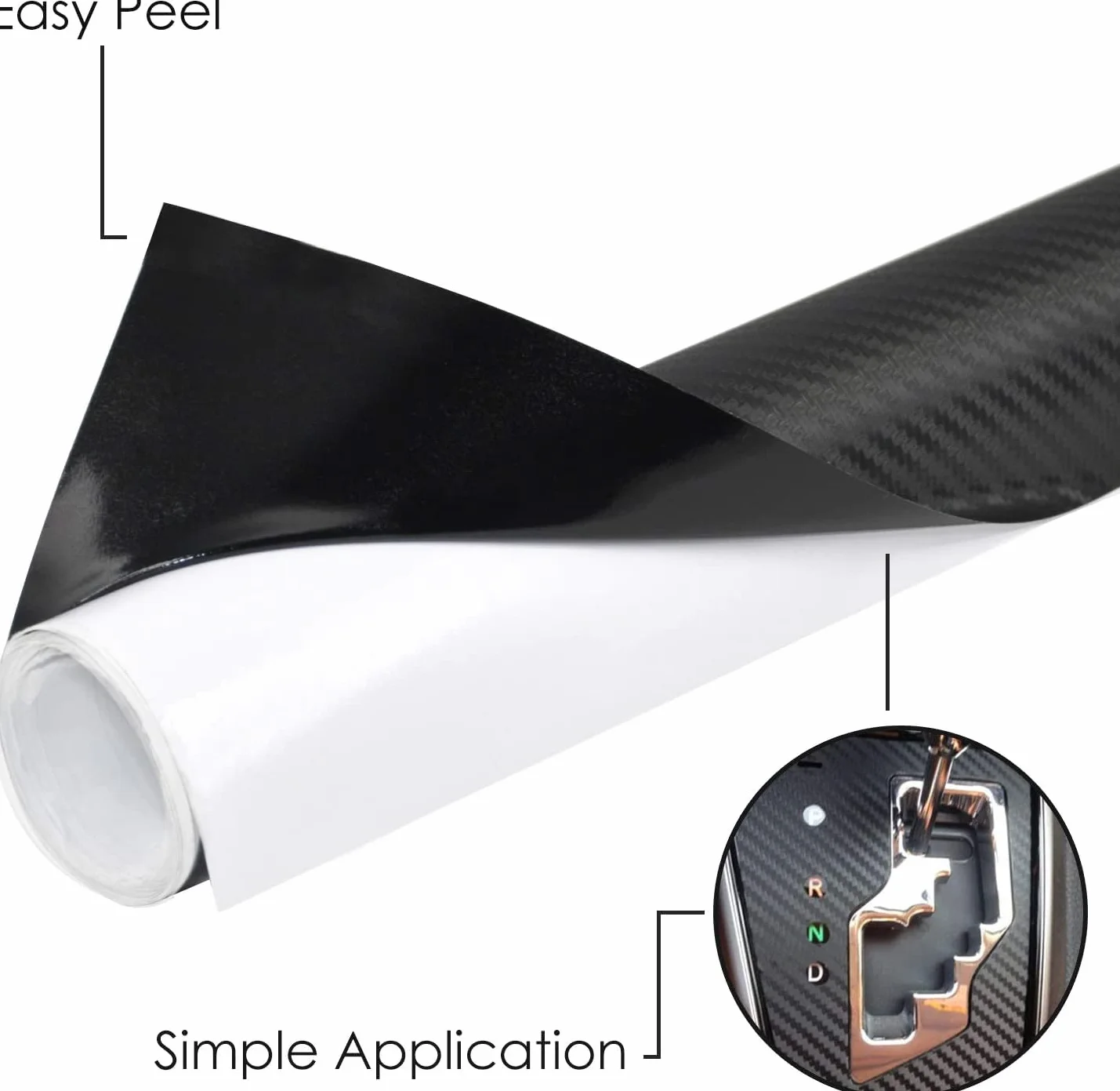 TRIXES Rotolo pellicola vinile 3D fibra carbonio auto 1500 mm x 300 mm nero effetto testurizzato