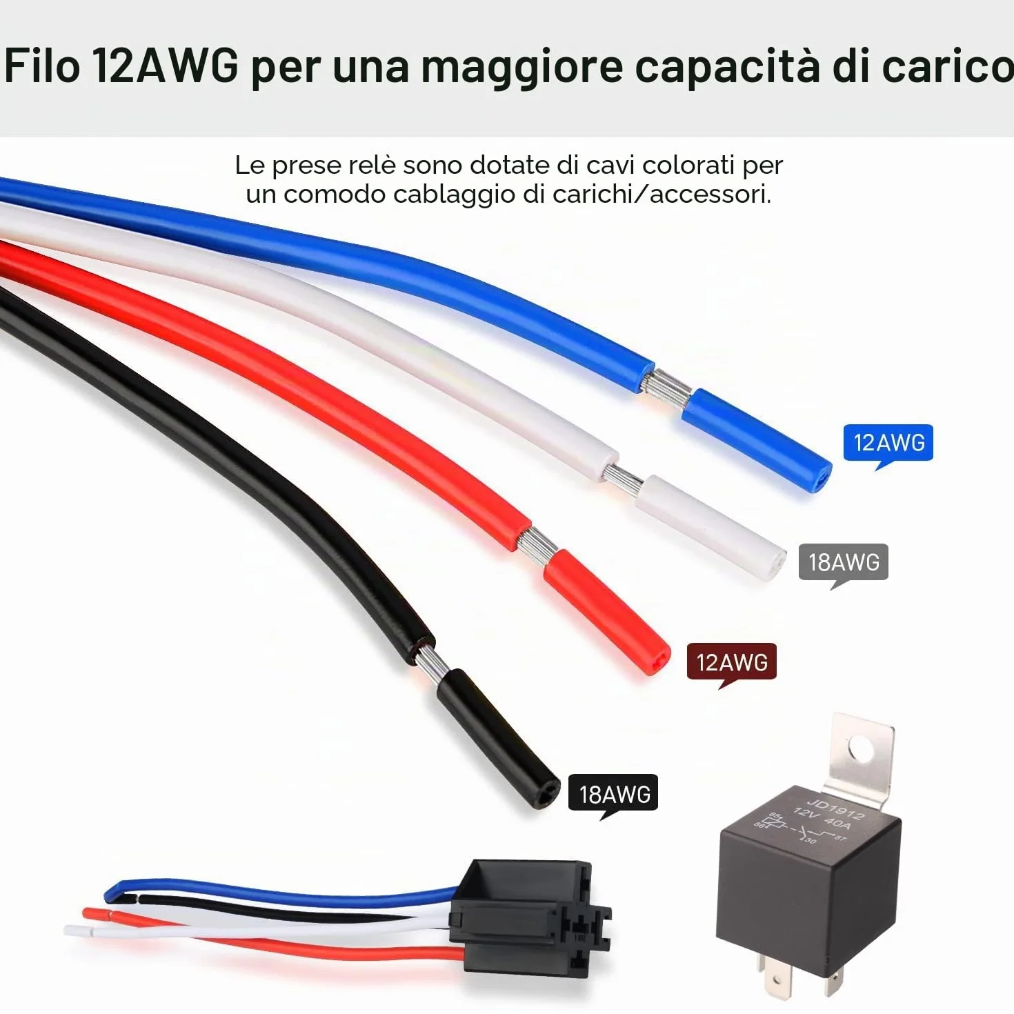 Gebildet 2 pezzi JD1912 Cablaggio Relè per Auto 12V 40A 4 Pin SPST 12AWG Prese per Cablaggio Con Diodo Integrato per Autocarri Furgoni Moto Barche