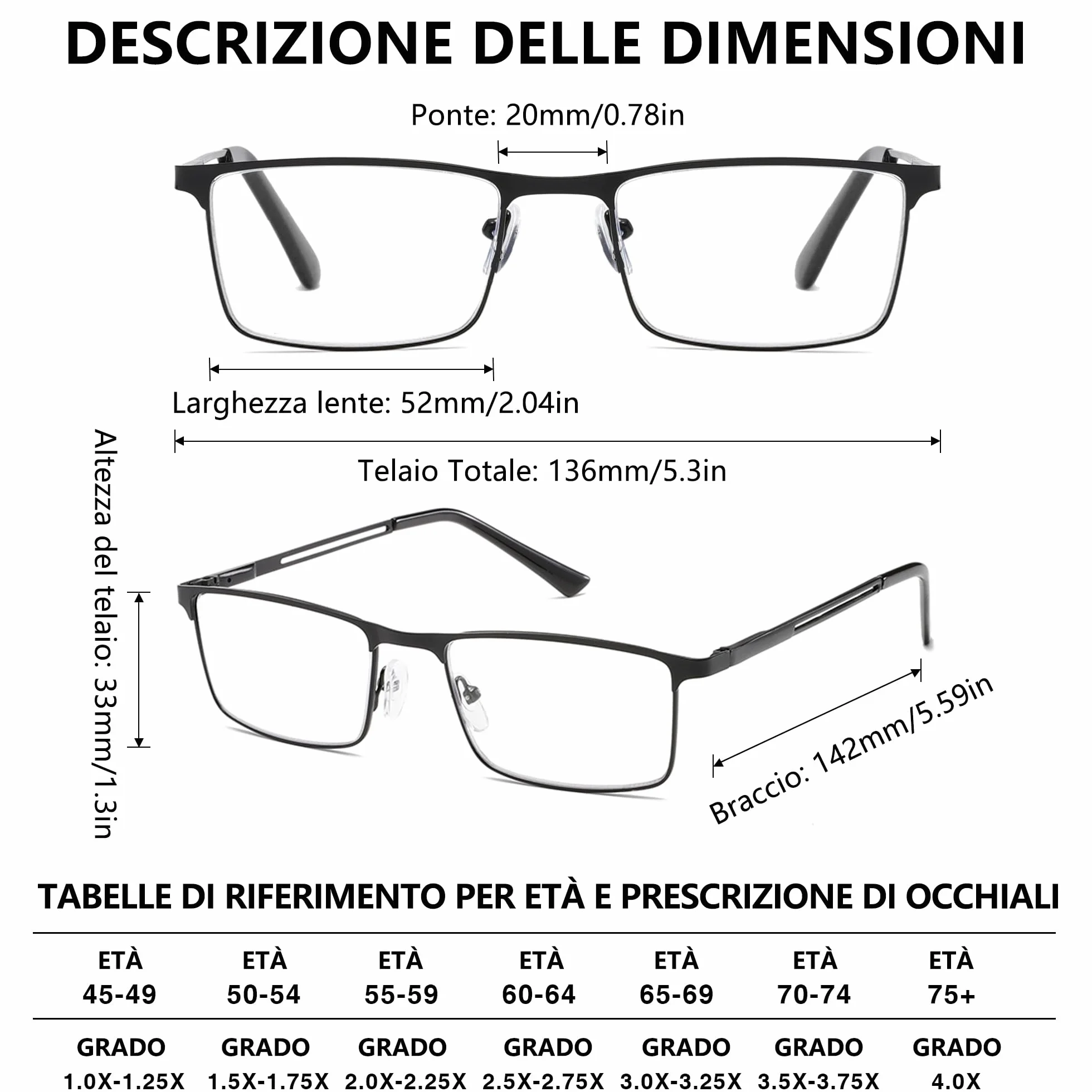 Occhiali da Lettura Uomo Anti-Luce Blu Montatura Metallica Ultraleggera Cerniere a Molla 2 Paia