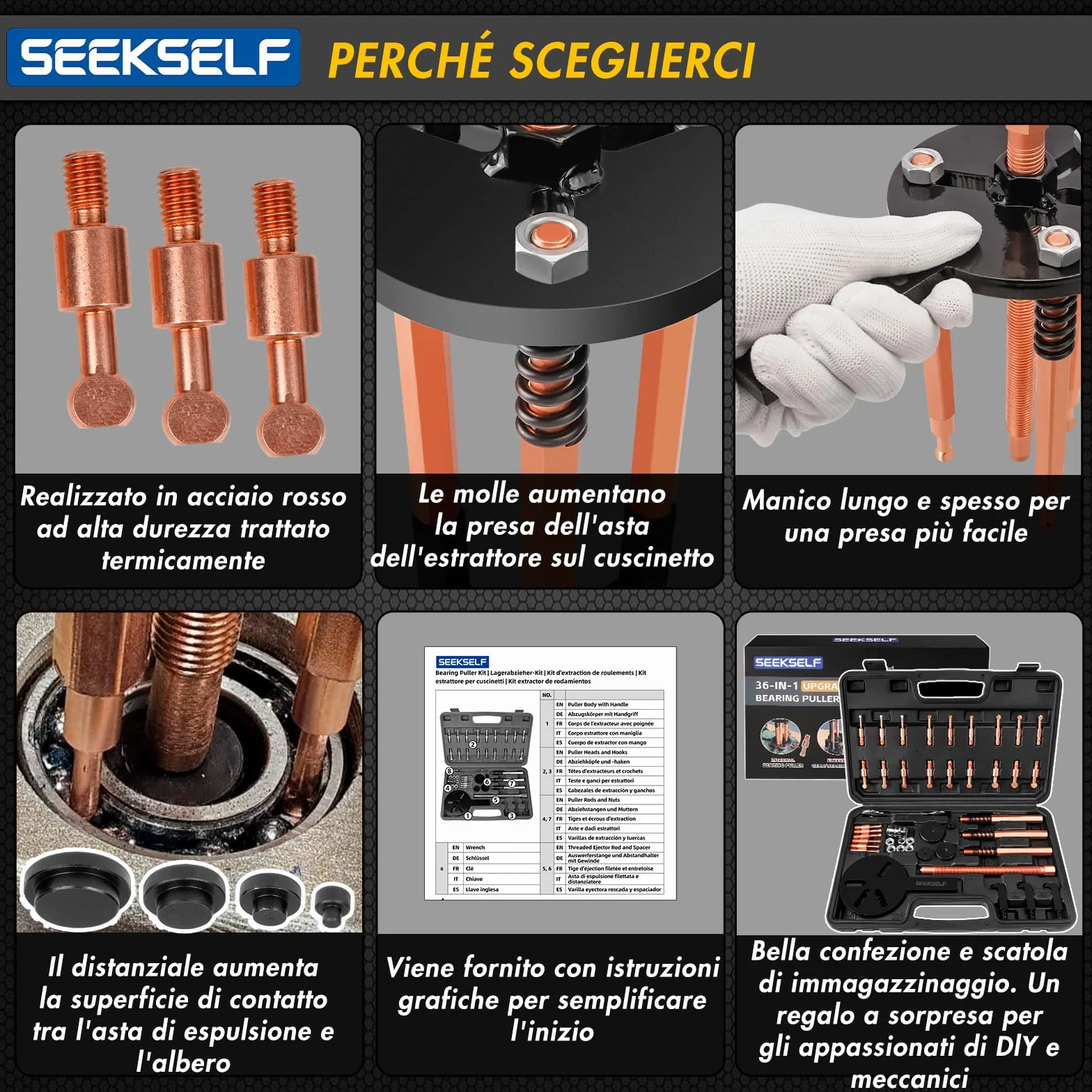 Kit Estrattore Cuscinetti Interni 36 in 1, Set Separatore Cuscinetti, Estrattori Ingranaggi