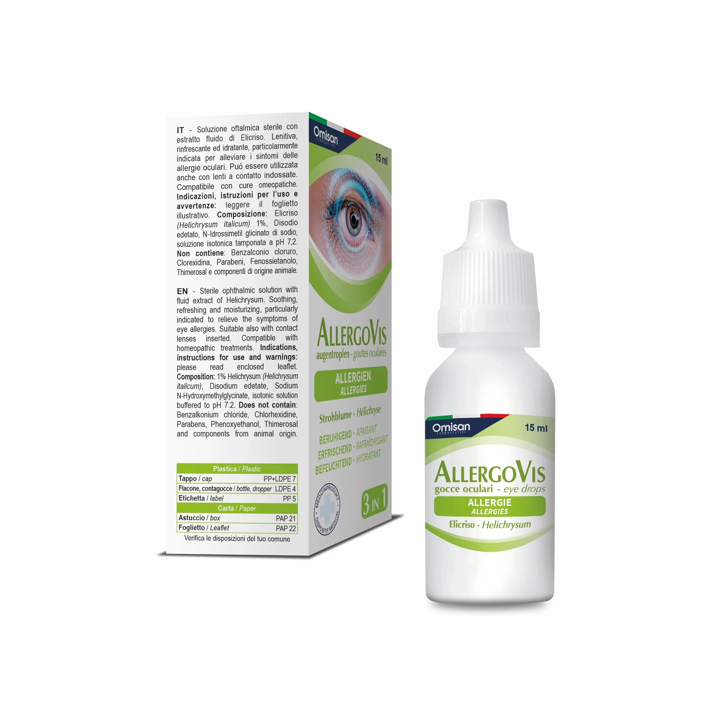 Allergovis 3in1 Collirio Sterile Lenisce Rinfresca Idrata Occhi Irritati 15 ml