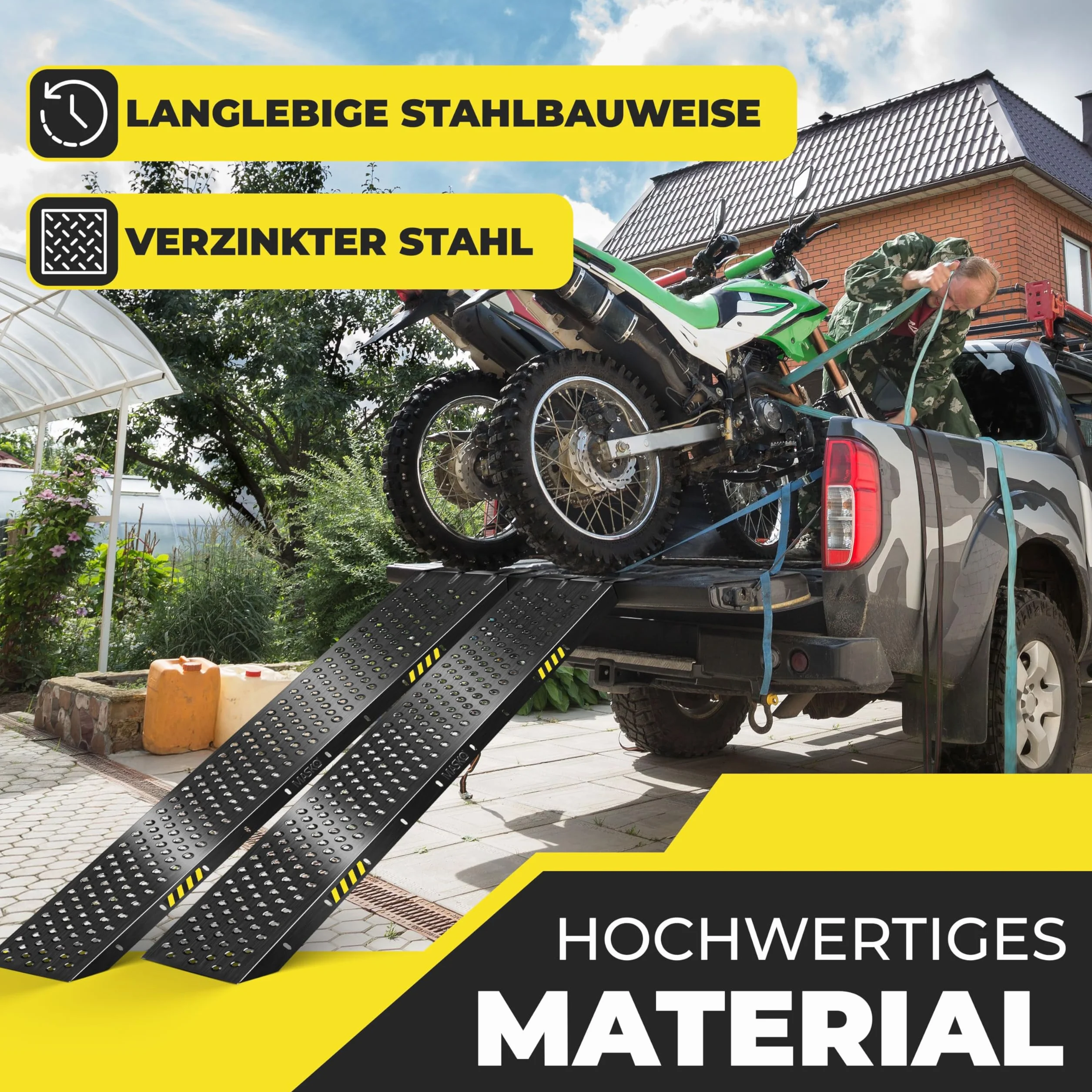 MASKO® 2X rampa Max 400kg* per paio | Bacino di carico | acciaio zincato | antiscivolo | 200kg* per unità | per autovetture quad ATV per motociclette