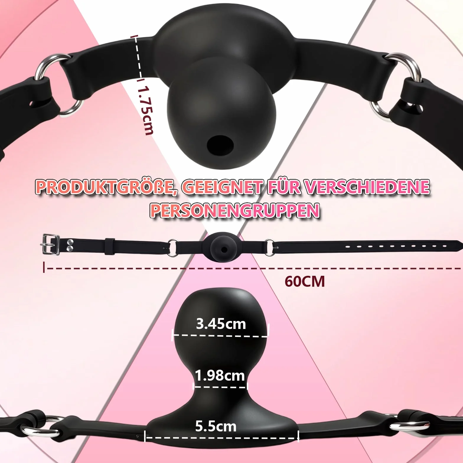 Bocca Ball Gag Silicone SM Sex Toy Regolabile Bavaglio Traspirante per Bondage Coppie Adulti (Ø3,45 cm)