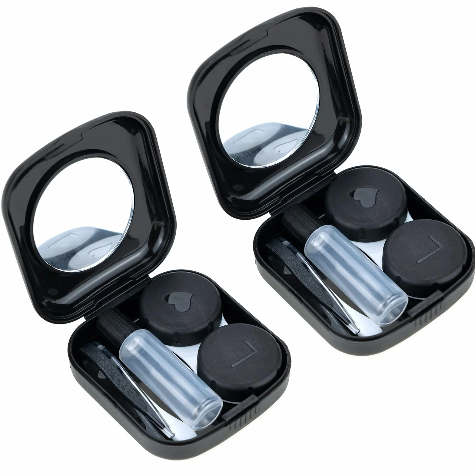 Custodia per Lenti a Contatto con Specchio Set di 2, Porta Lenti da Viaggio Igienica Portatile Nero