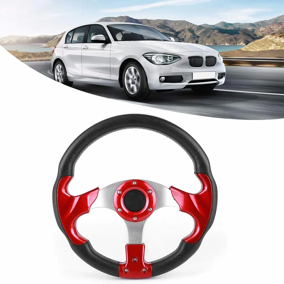 Volante sportivo in fibra di carbonio 320 mm rosso con pulsante clacson