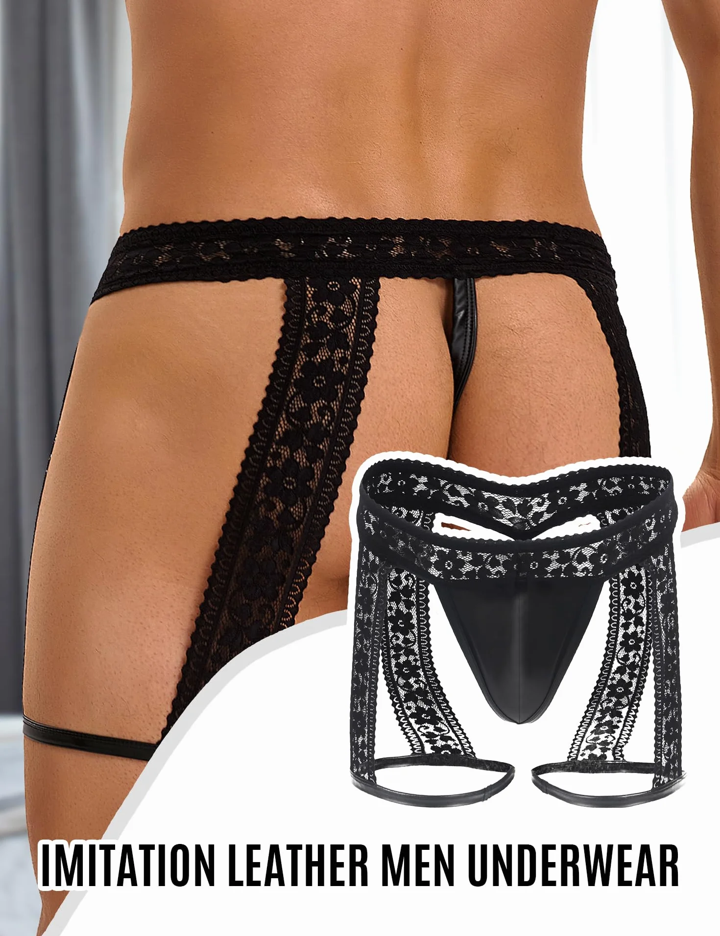 Ohmydear Sissy Lingerie Pizzo Mutande Sexy Uomo Slip Jockstrap T-Back String Giarrettiere