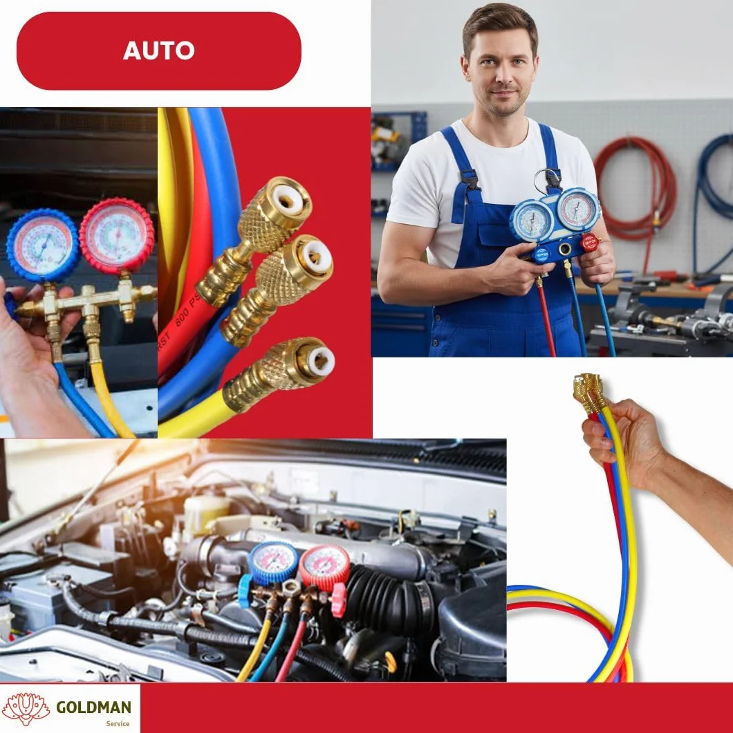 Kit Manometro Climatizzazione 3 Tubi Ricarica Gas Refrigerante Auto AC R410A R407C R32 R134a