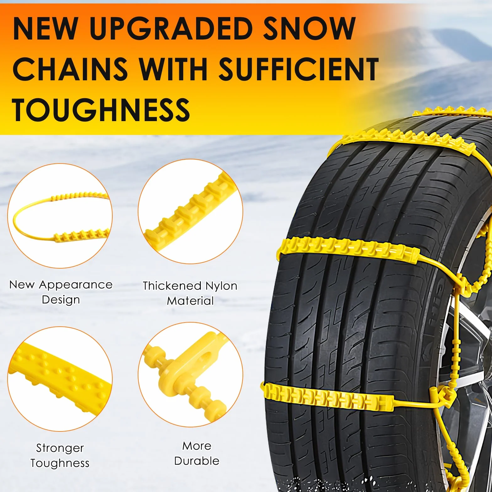 Ninonly Catene da neve universali SUV per varie condizioni stradali accidentate come neve, fango, arrampicata e ghiaccio, catene da neve per pneumatici auto, larghezza 165-275 mm, confezione da 10