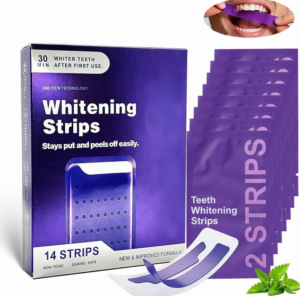 Strisce Sbiancanti Viola per Denti - Whitening Strips Senza Perossido - Risultati in 7 Giorni - 14 Pezzi