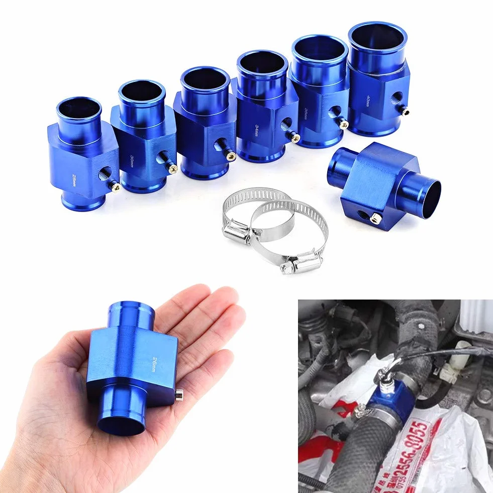 Keenso - Tubo di giunzione universale per temperatura dell'acqua, in alluminio, con sensore di temperatura dell'acqua e adattatore per tubo del radiatore, 26 mm - 40 mm (32 mm)
