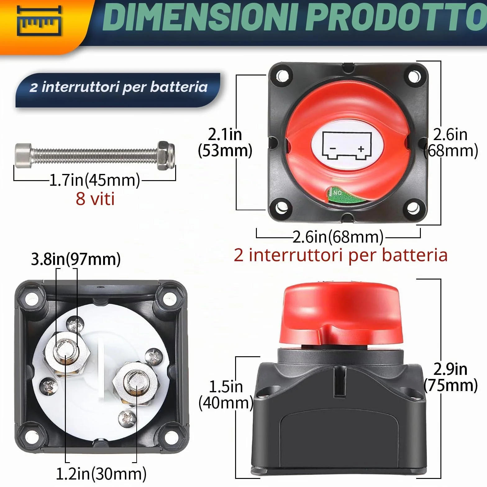 2 Pezzi Interruttore Stacca Batteria 275 A, Staccabatteria 12V 48V Interruttore di alimentazione Sezionatore batteria Master Disconnessione Batteria per Camper Yacht Barca Camion Autobus