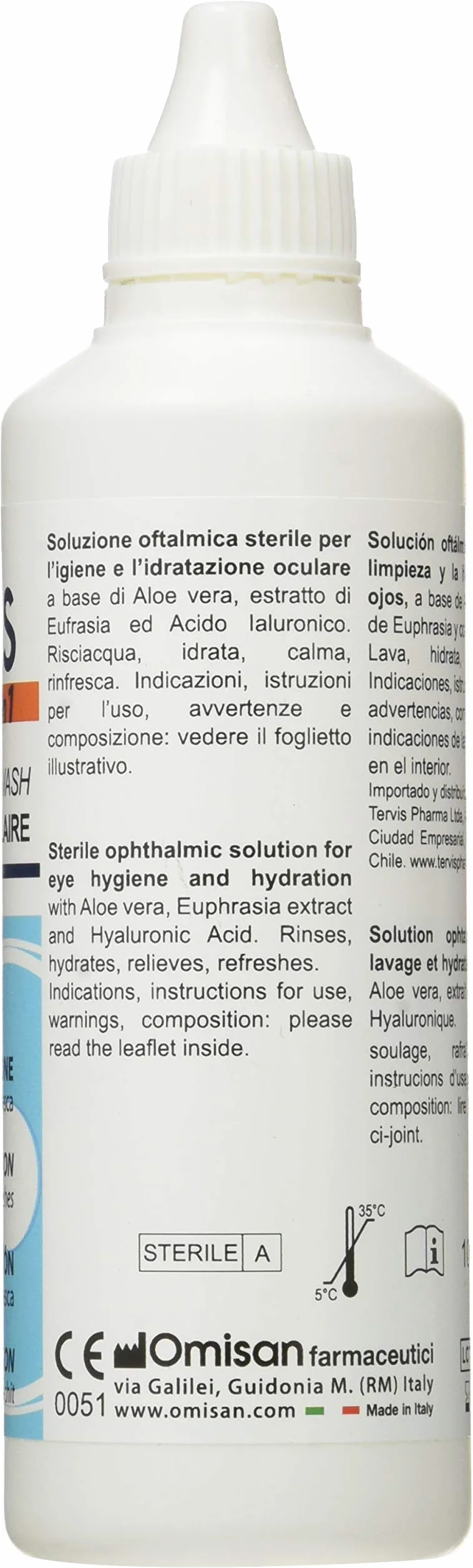 Omivis Bagno Oculare con Acido Ialuronico e Aloe Vera per Igiene e Idratazione, 100 ml