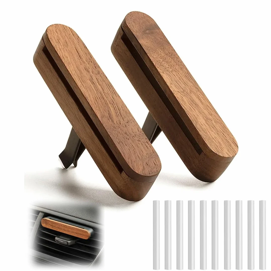 YAYNO 2 pezzi Diffusor für Ätherische Öle aus Holz mit 20 Nachfüllaufsätzen für Auto