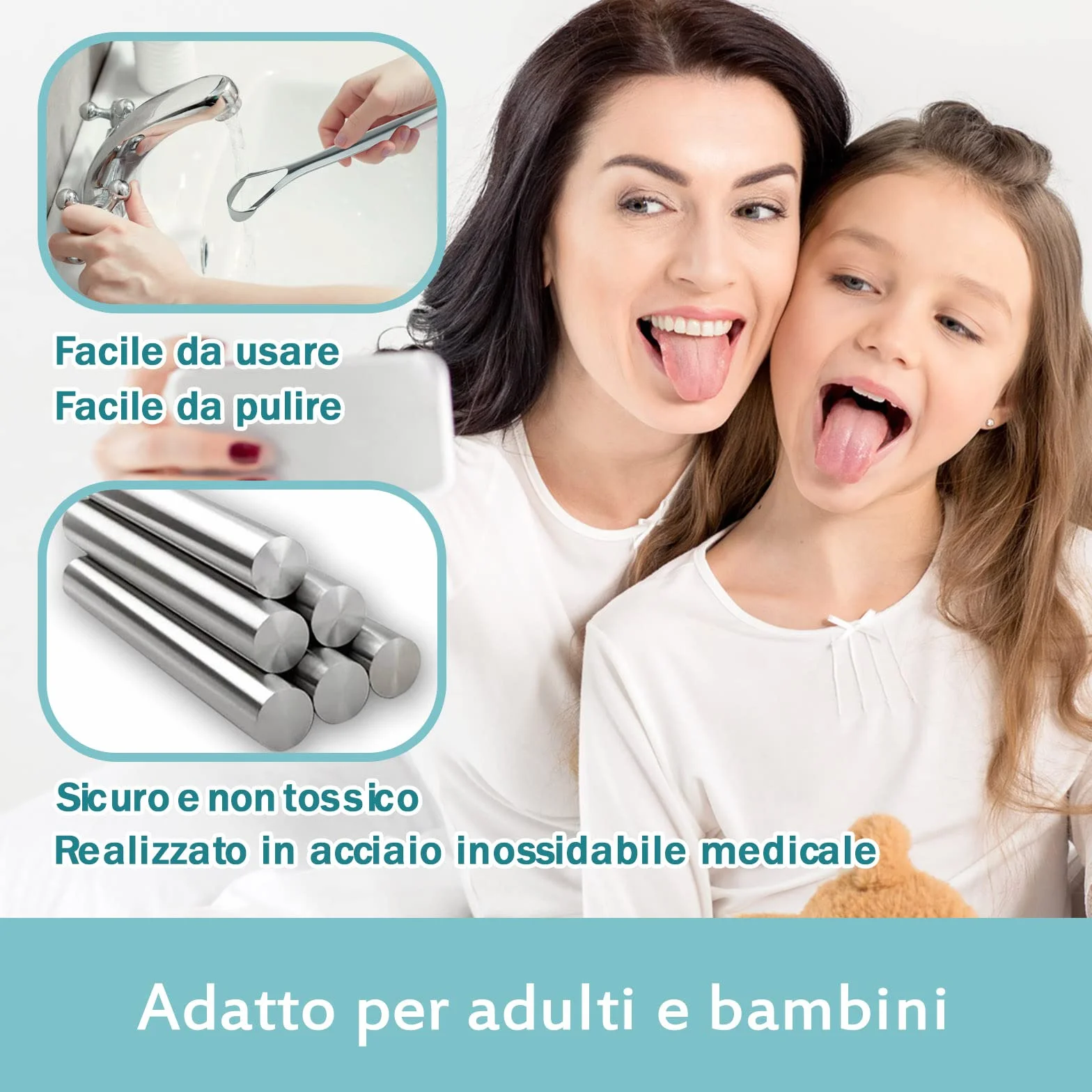 Raschietto lingua in acciaio inox Pulisci lingua 4 pezzi