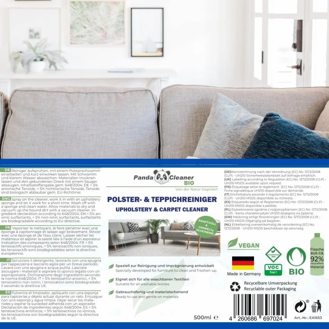 PandaCleaner Detergente biologico per tappezzeria 500 ml spray con spazzola