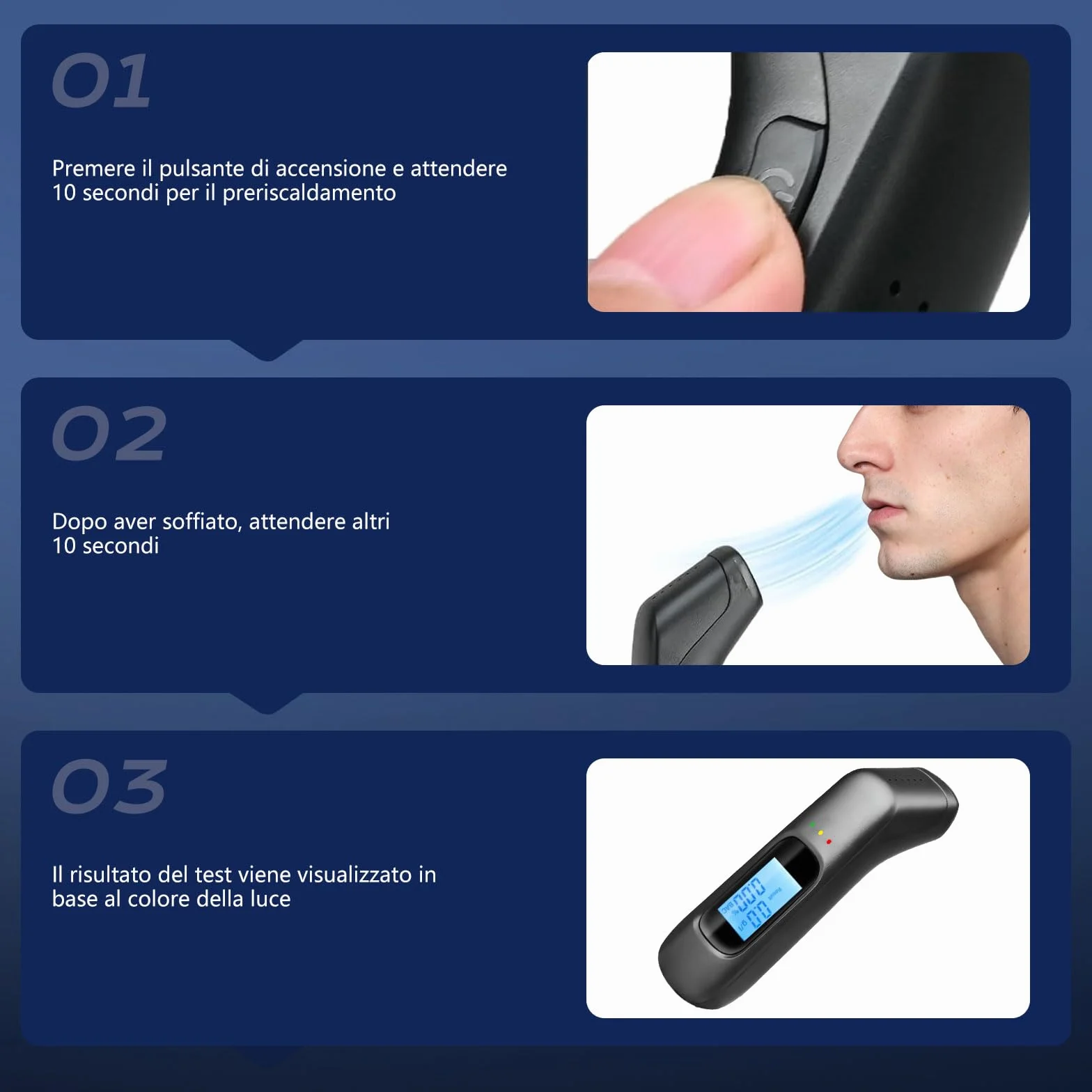 Etilometro Portatile Professionale con Display LCD & Allarme 3 Colori, Alcol Test Digitale 0.00–1.9 g/l