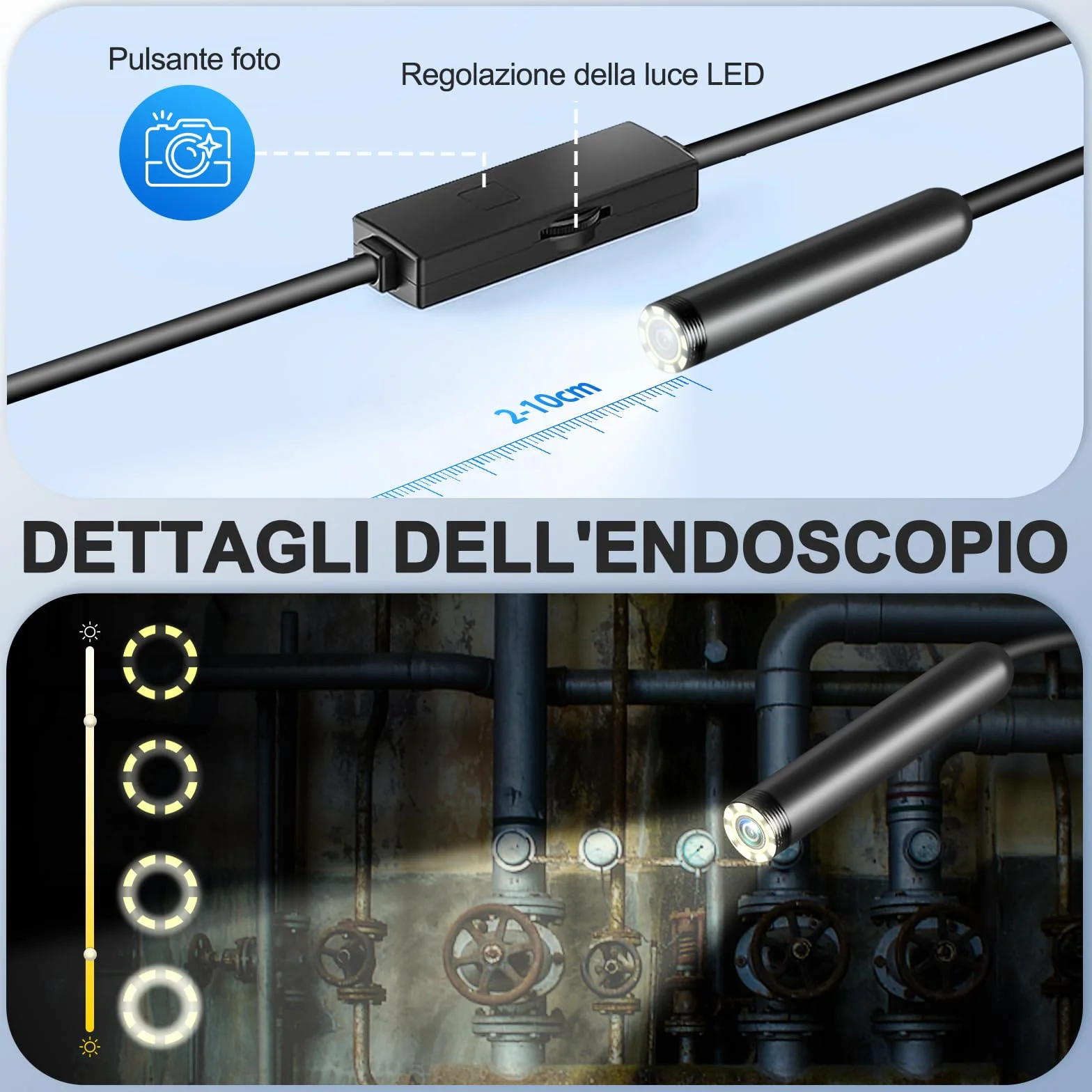 Endoscopio per Smartphone 1920P Telecamera Endoscopica IP67 Sonda Impermeabile 5M 8 LED