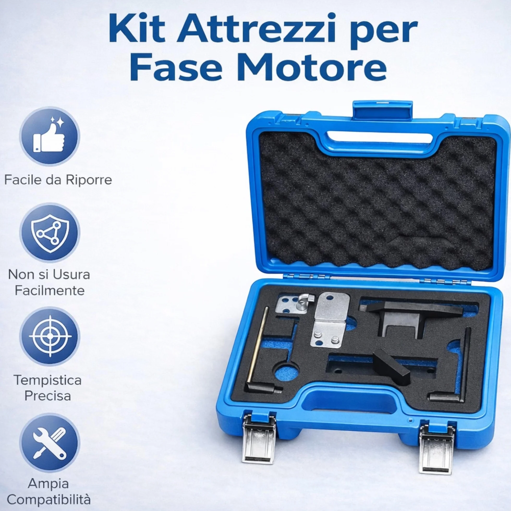 Kit Strumenti Messa in Fase Motore Benzina 1.0 e 1.2 Attrezzi Bloccaggio Albero a Camme Valigetta Rigida Citroën Peugeot Opel FS-15414