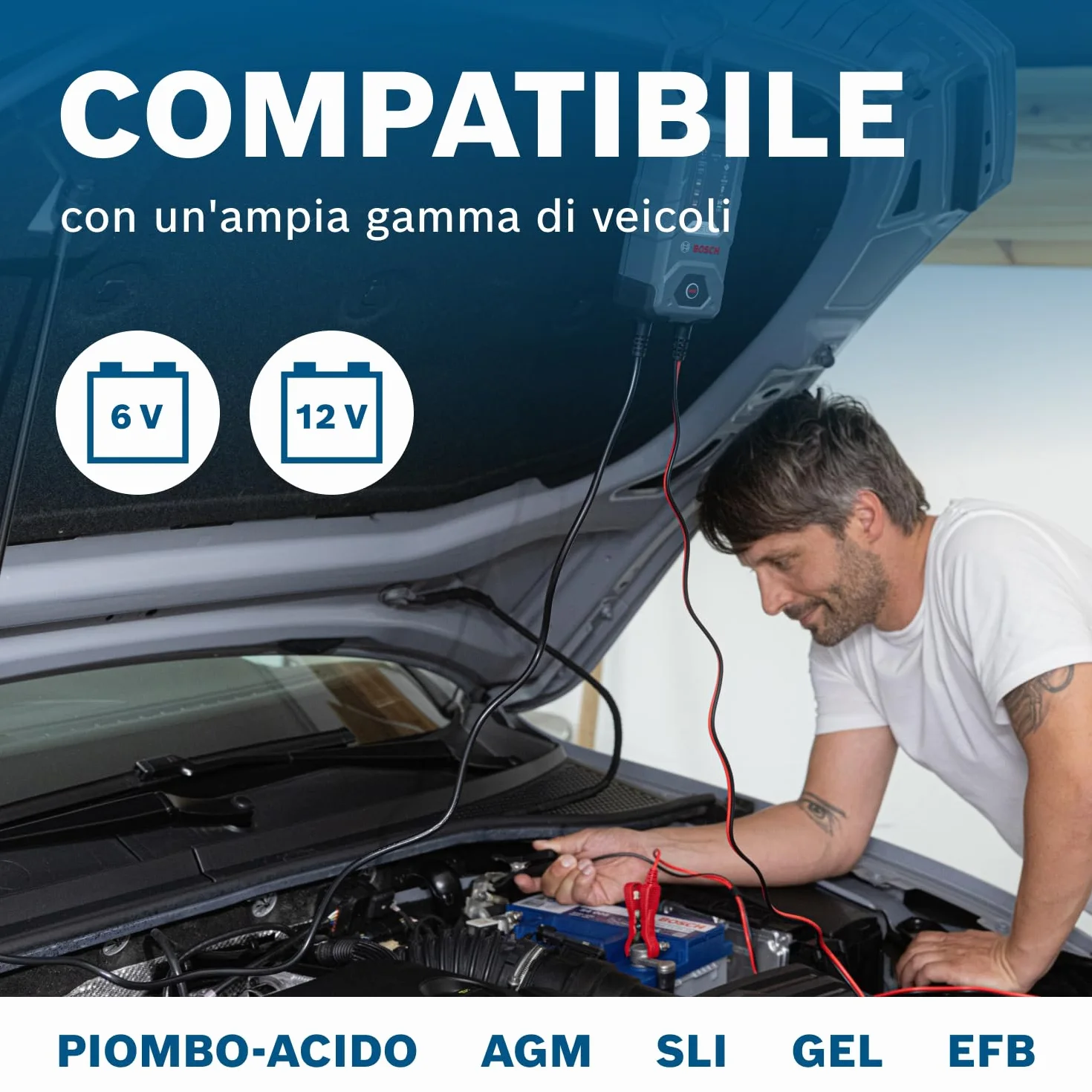 Bosch C30 Caricabatterie per Auto 6V 12V 3,8A Carica di Mantenimento per Batterie Piombo-Acido EFB GEL AGM SLI