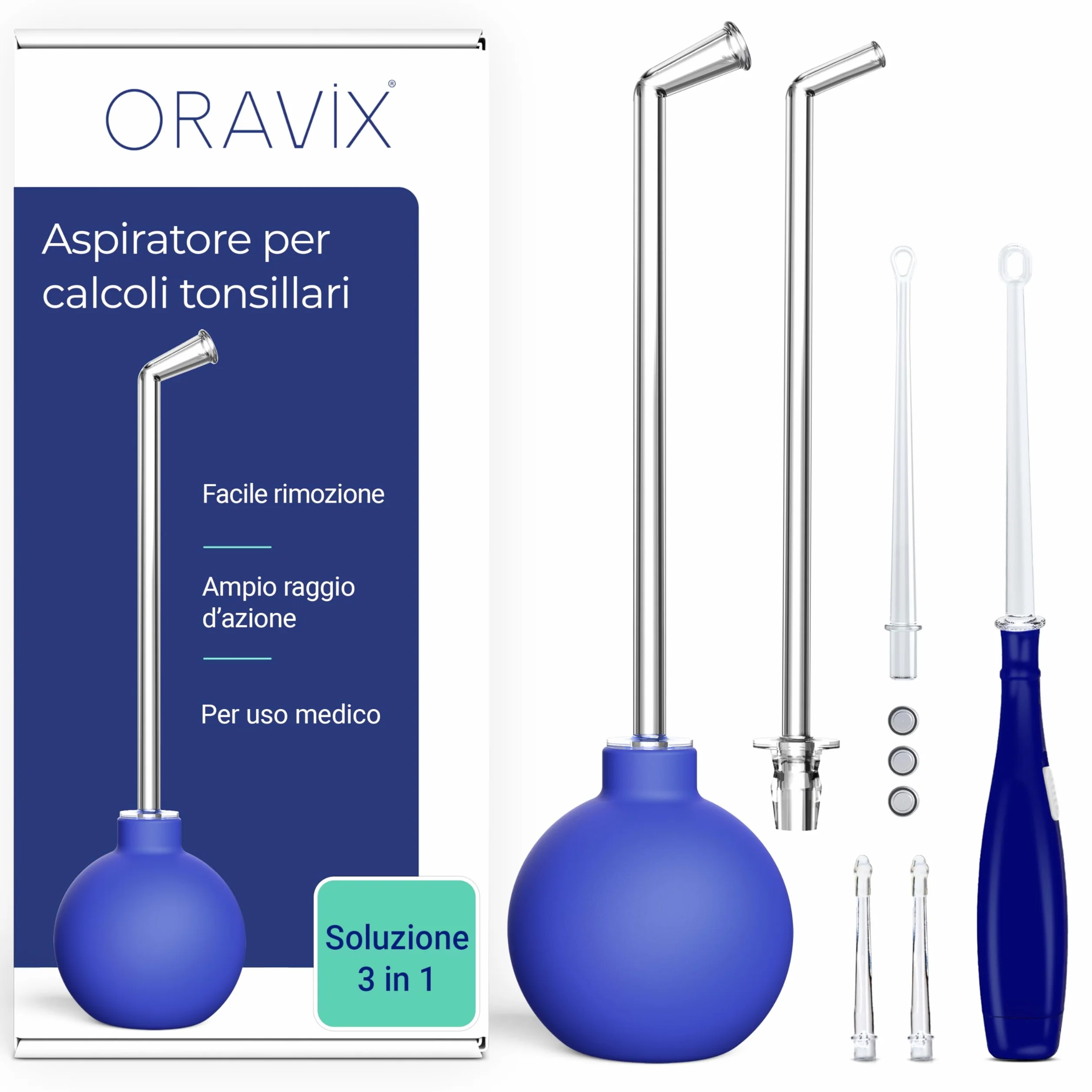 Oravix Pipetta Per Calcoli Tonsillari, Aspiratore Tonsille, 3-in-1 Kit Rimozione Calcoli Tonsillari