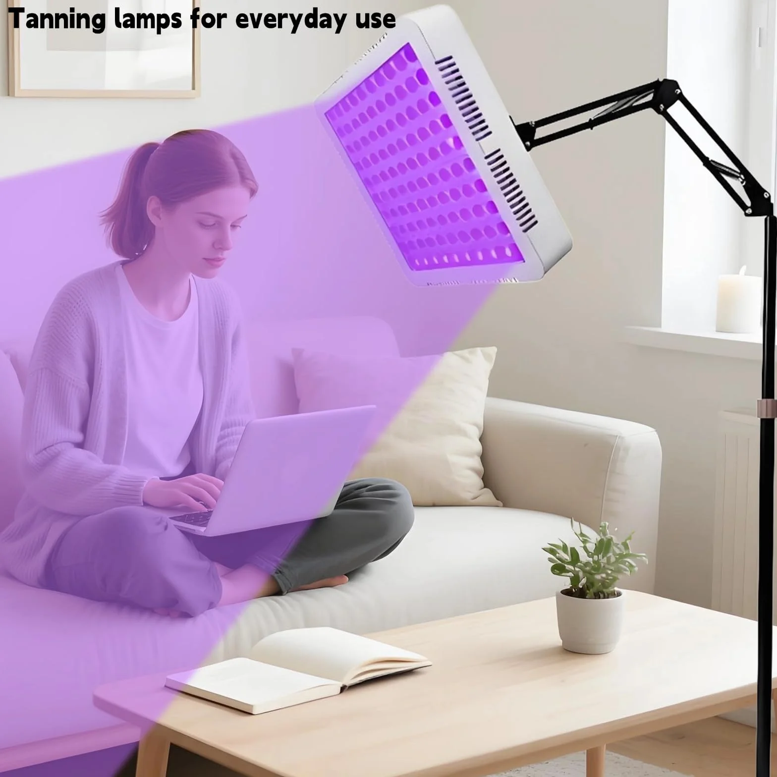 Lampada abbronzante 100 LED 395 nm luce viola testa rotante 360° supporto angolare regolabile timer occhiali