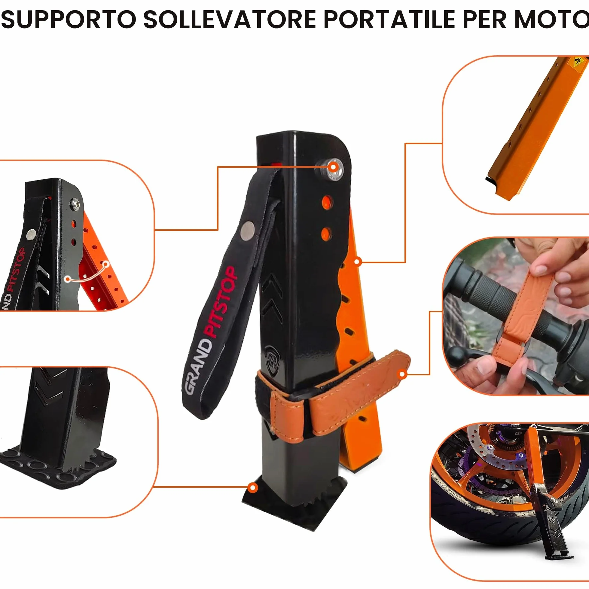 GRAND PITSTOP Motorcycle Maintenance Stand, Portable & Compact Lift Stand Moto Jack, Adjustable Height for Chain Cleaning and Lubrication Easy to use