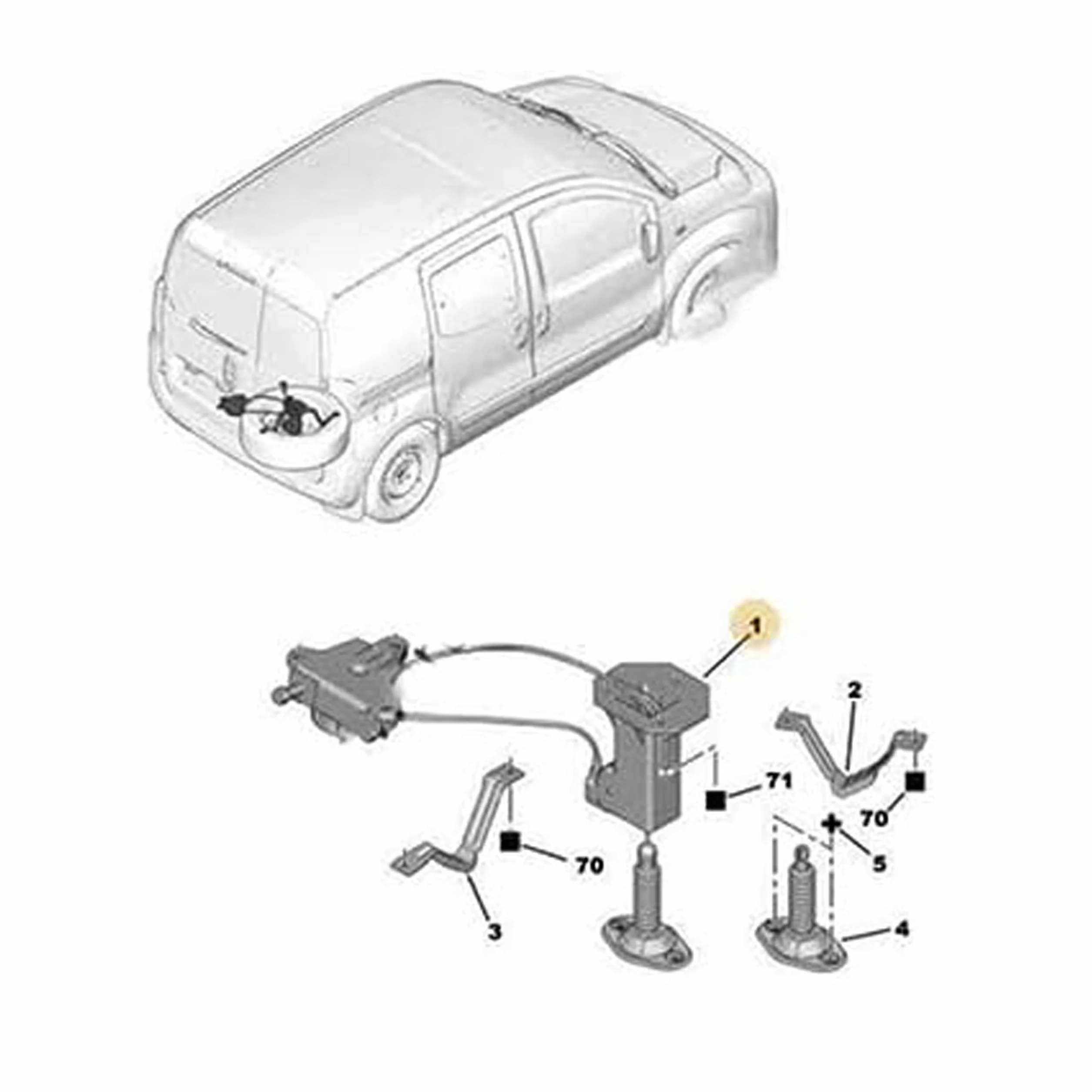 INLY - Supporto ruota di ricambio meccanismo di sblocco compatibile con Fiorino Bipper Qubo Nemo 7603W5 7603.W5 51910321 1608304580 51880583 (dal 2007)